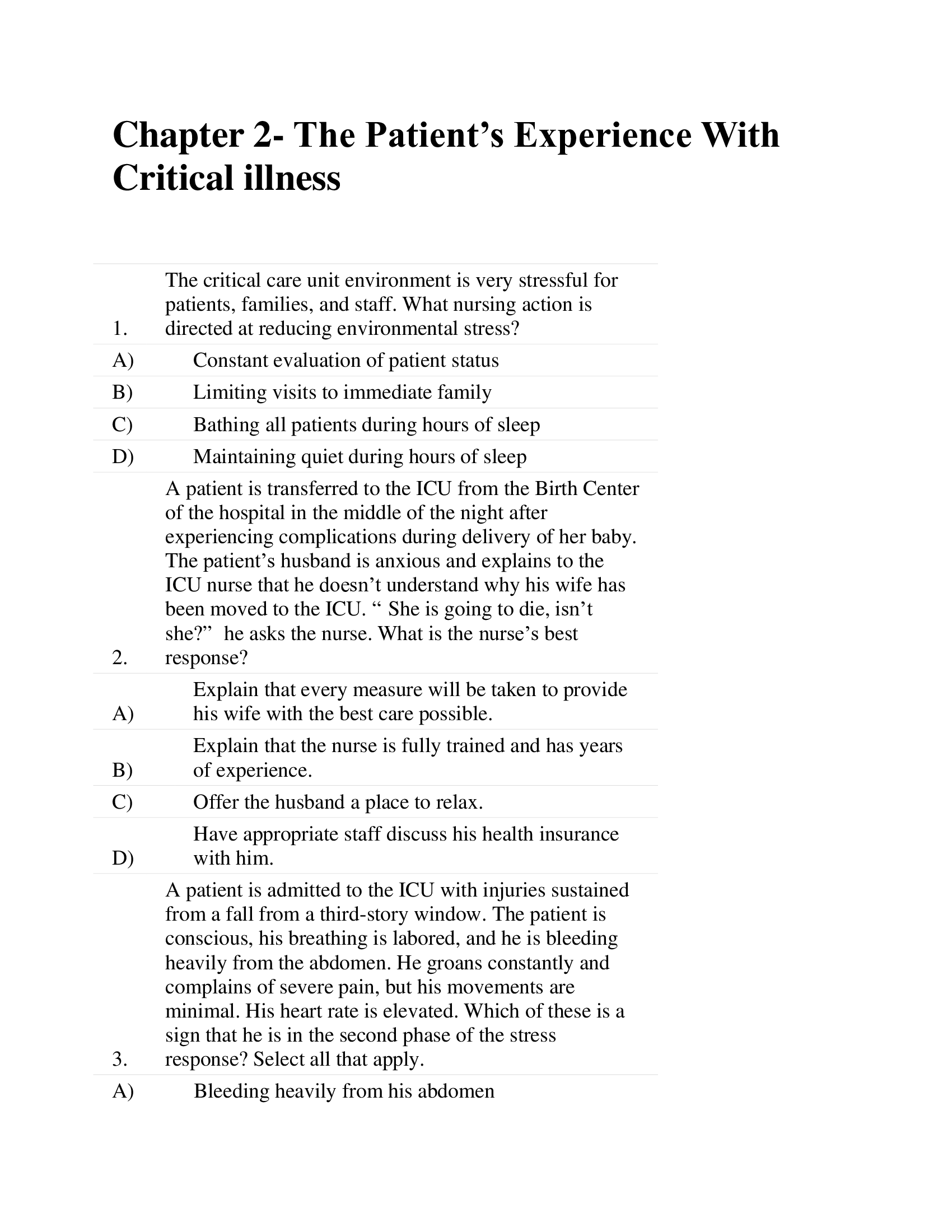 A Complete Test Bank For Critical Care Nursing, A Holistic Approach, 10th Edition Patricia Gonce Morton RN PhD ACNP-BC FAAN, Dorrie K. Fontaine