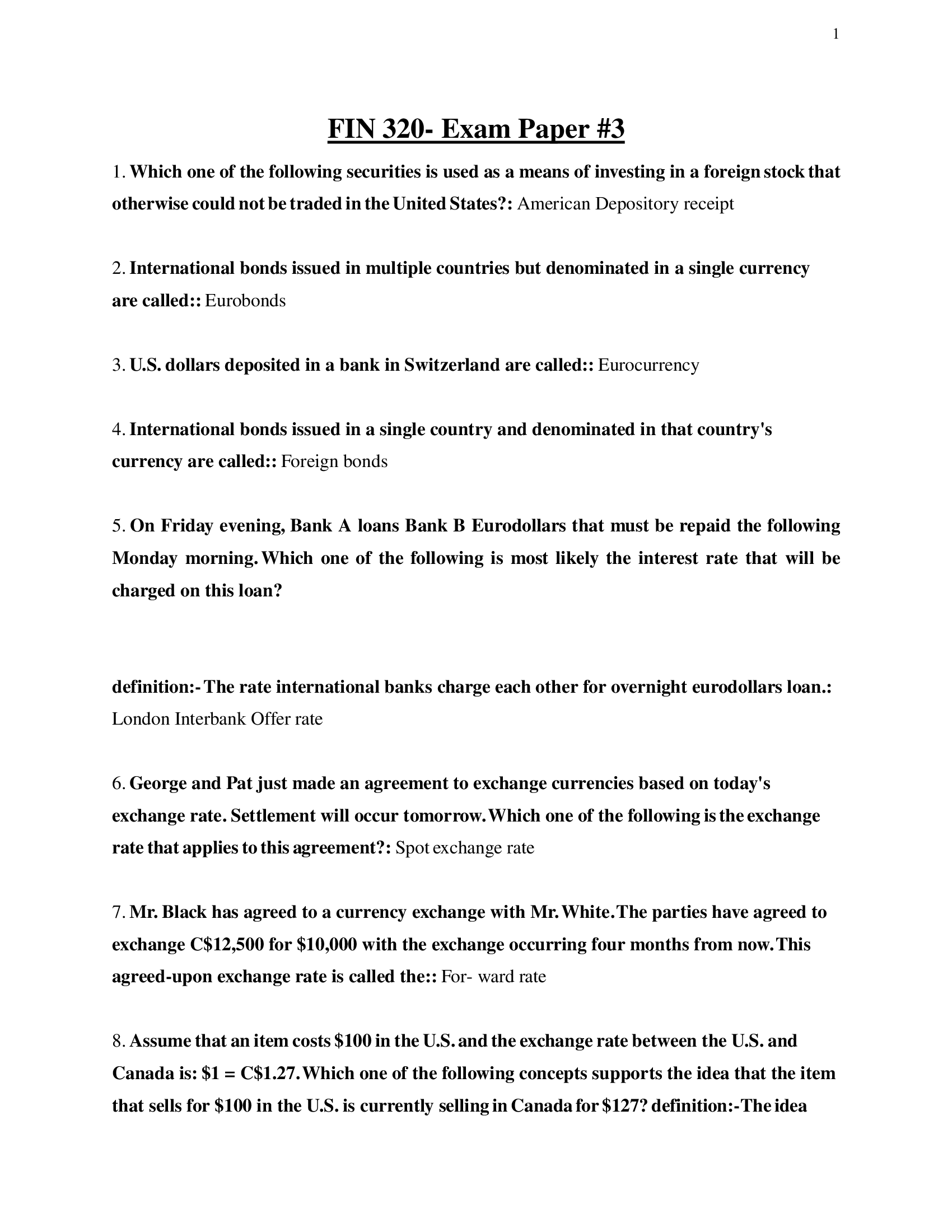 FIN 320- Exam Paper 3 (2022) - The Only Study Guide You Need To Pass