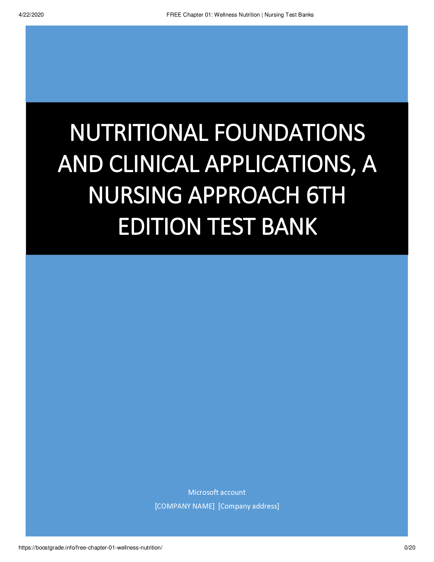 Nutritional Foundations and Clinical Applications, A Nursing Approach 6th Edition Test Bank