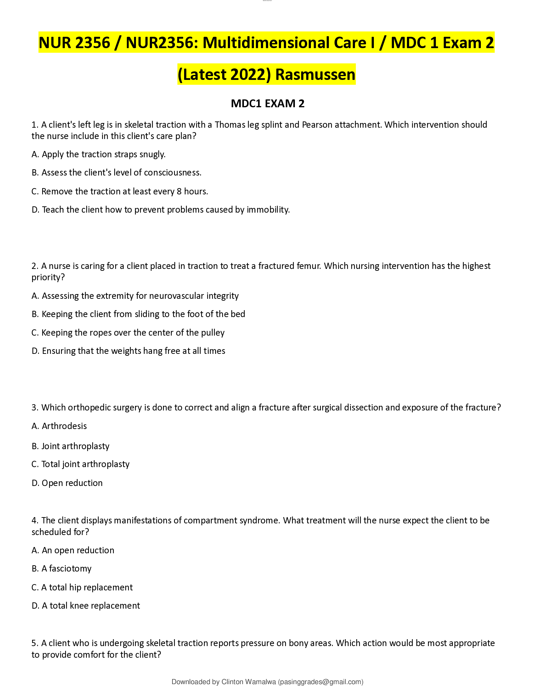 Multidimensional Care I,  MDC 1 Exam 2 Latest 2022