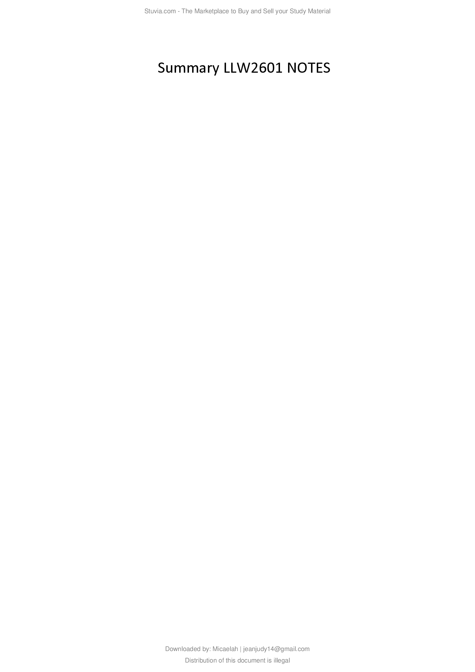 Summary LLW2601 NOTES