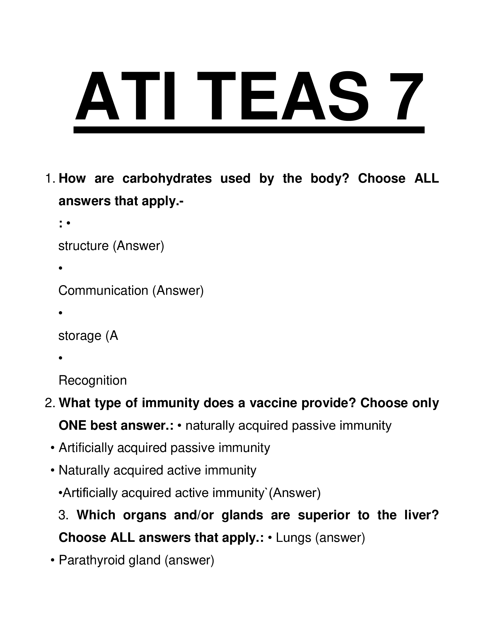 Teas 7 Exam Answers Created on 3rd July 2023