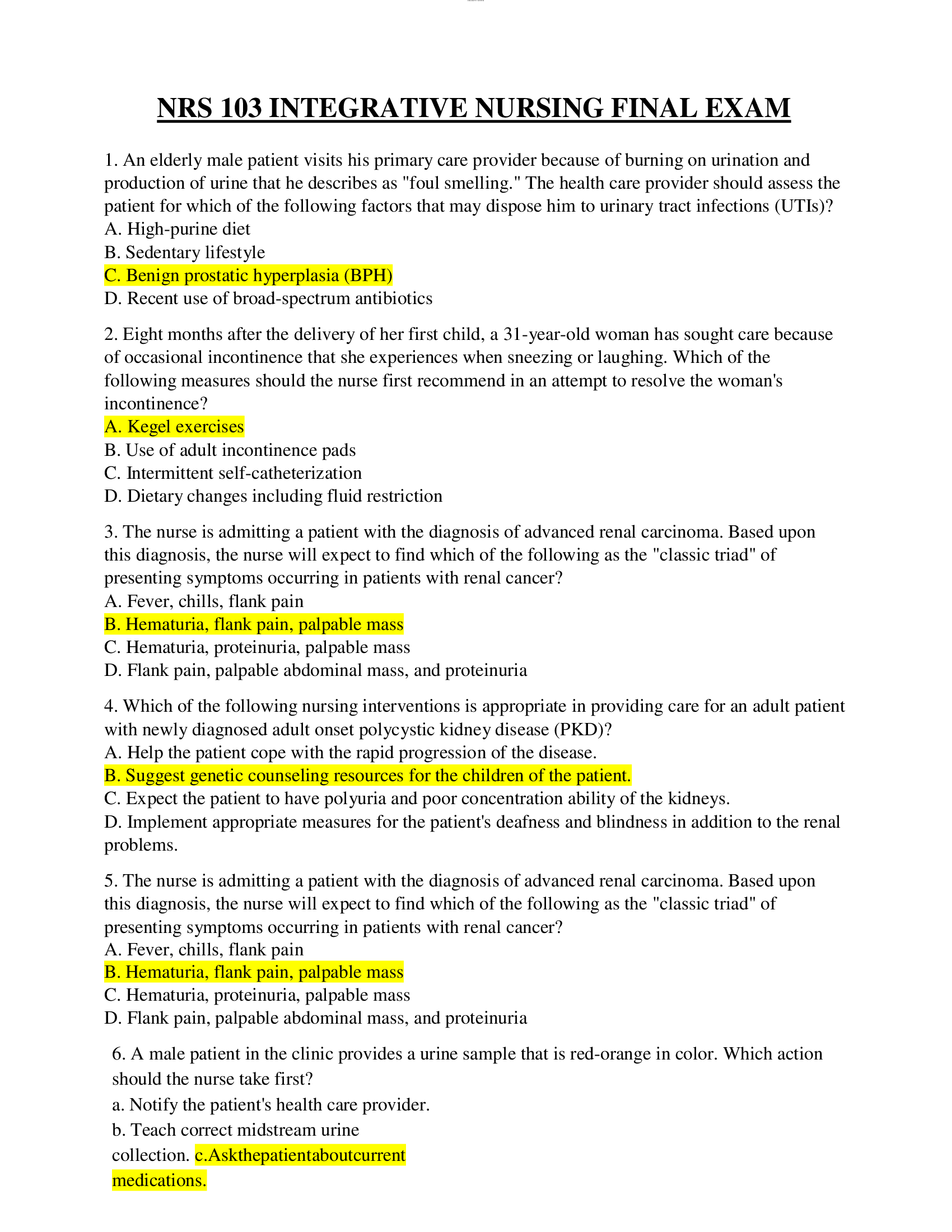 NRS 103 INTEGRATIVE NURSING FINAL EXAM