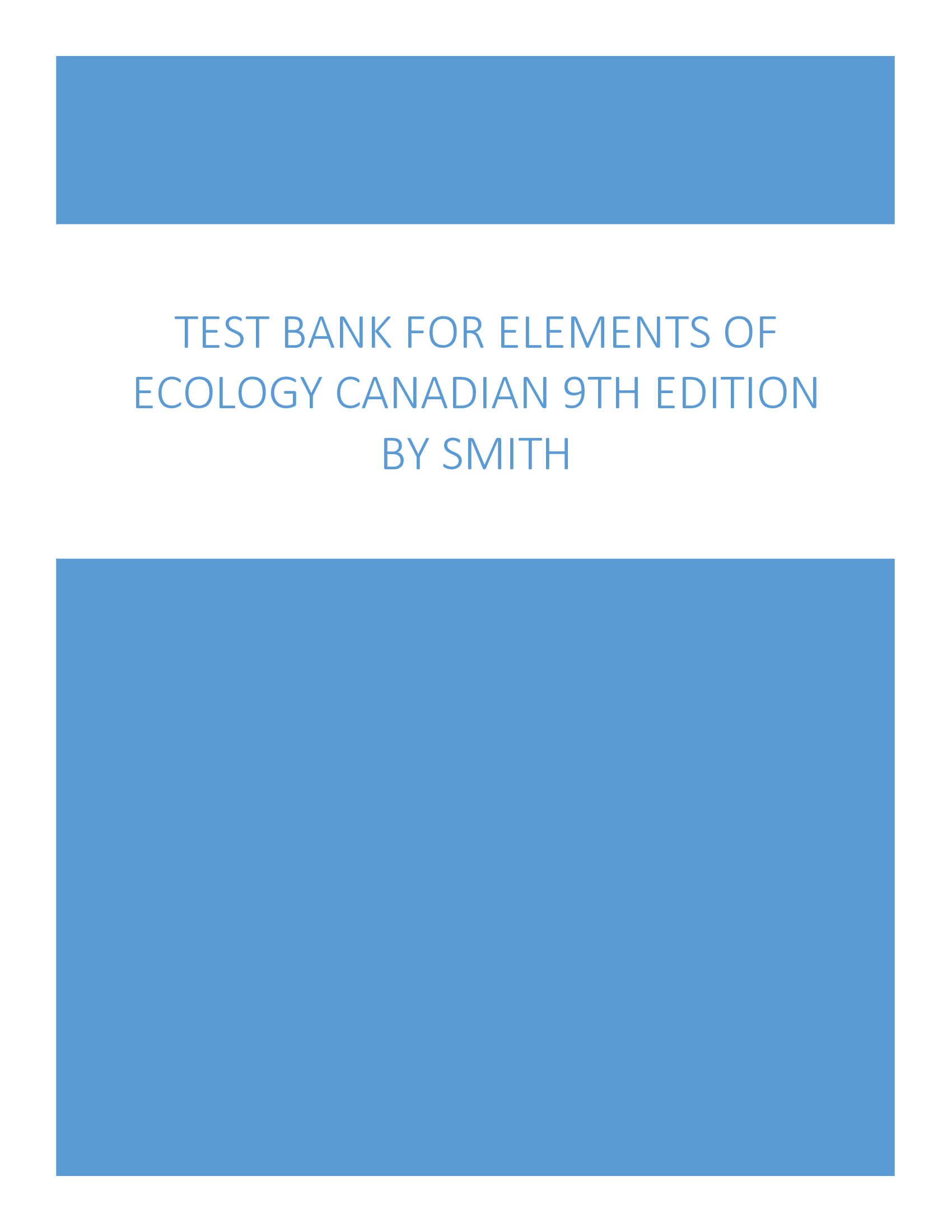 Test Bank For Elements Of Ecology Canadian 9th Edition By Smith