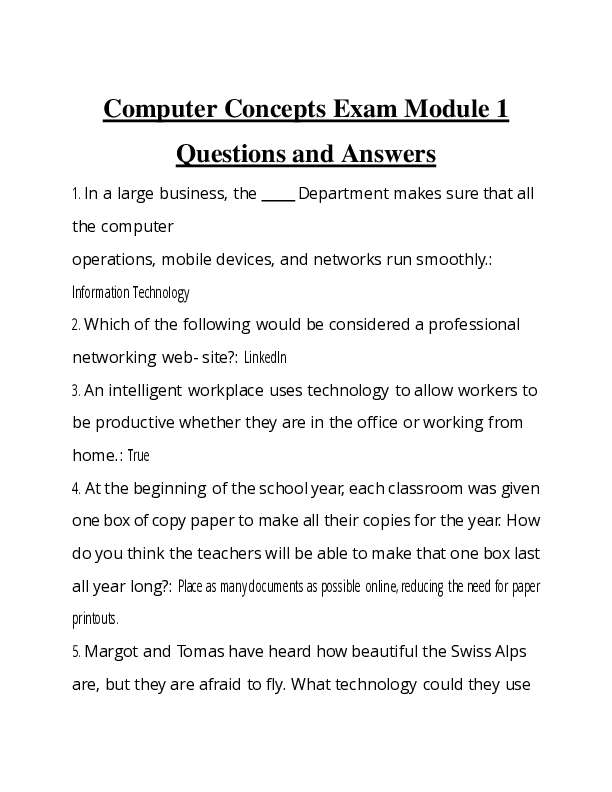 Computer Concepts Exam Module 1 Questions and Answers 2026