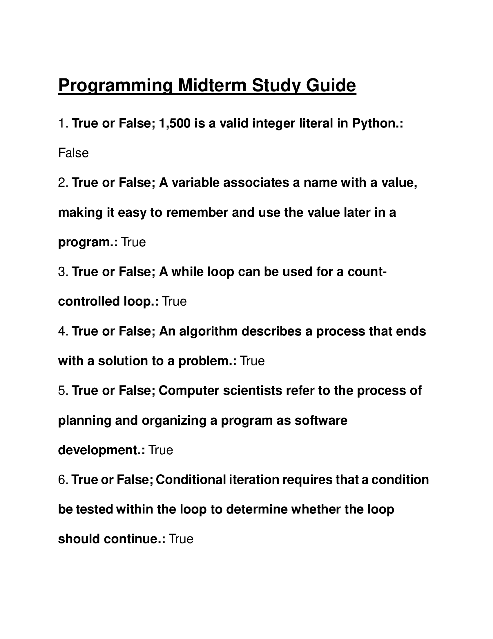 Programming Midterm Study Guide – Key Concepts, Python Syntax, and Problem-Solving Techniques