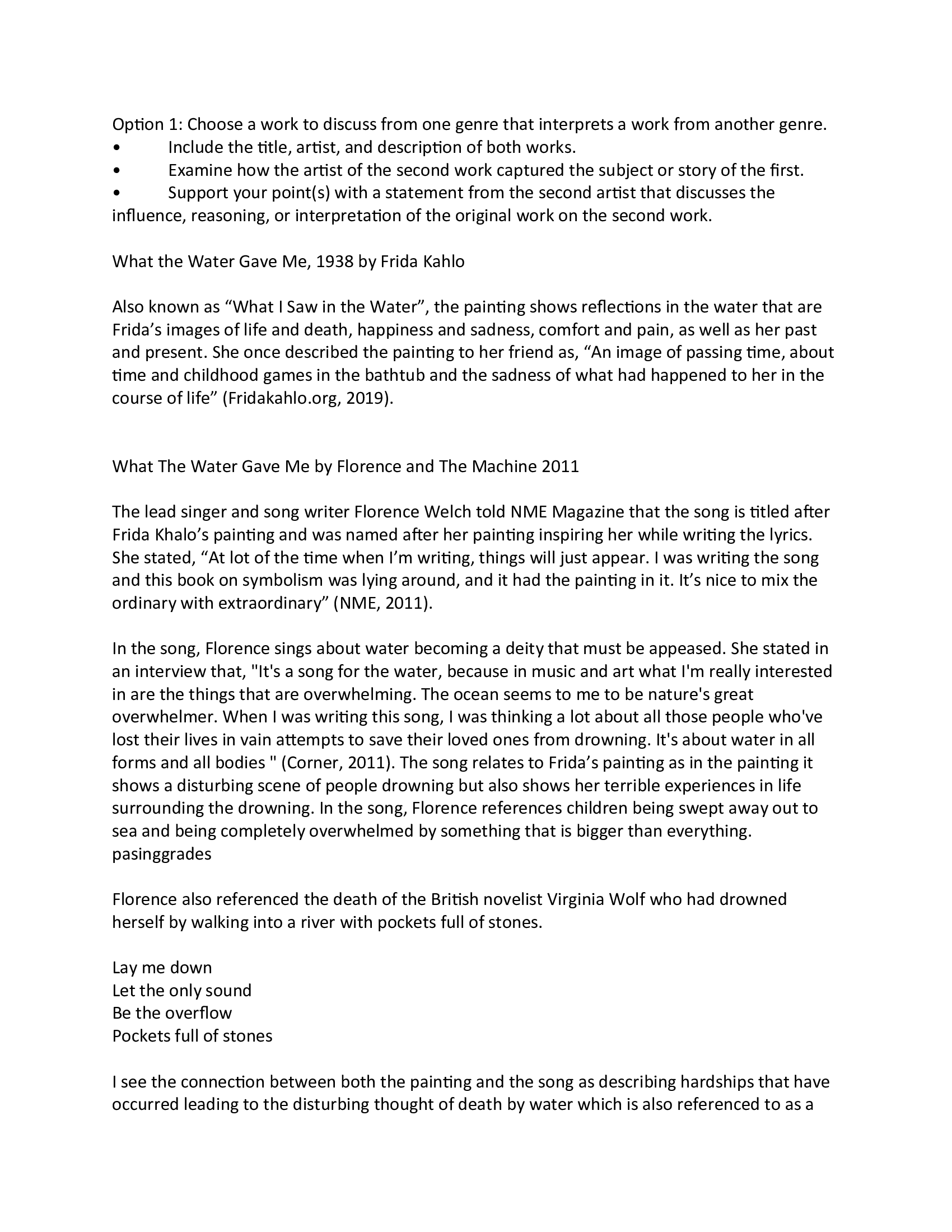 Option 1: Choose a work to discuss from one genre that interprets a work from another genre