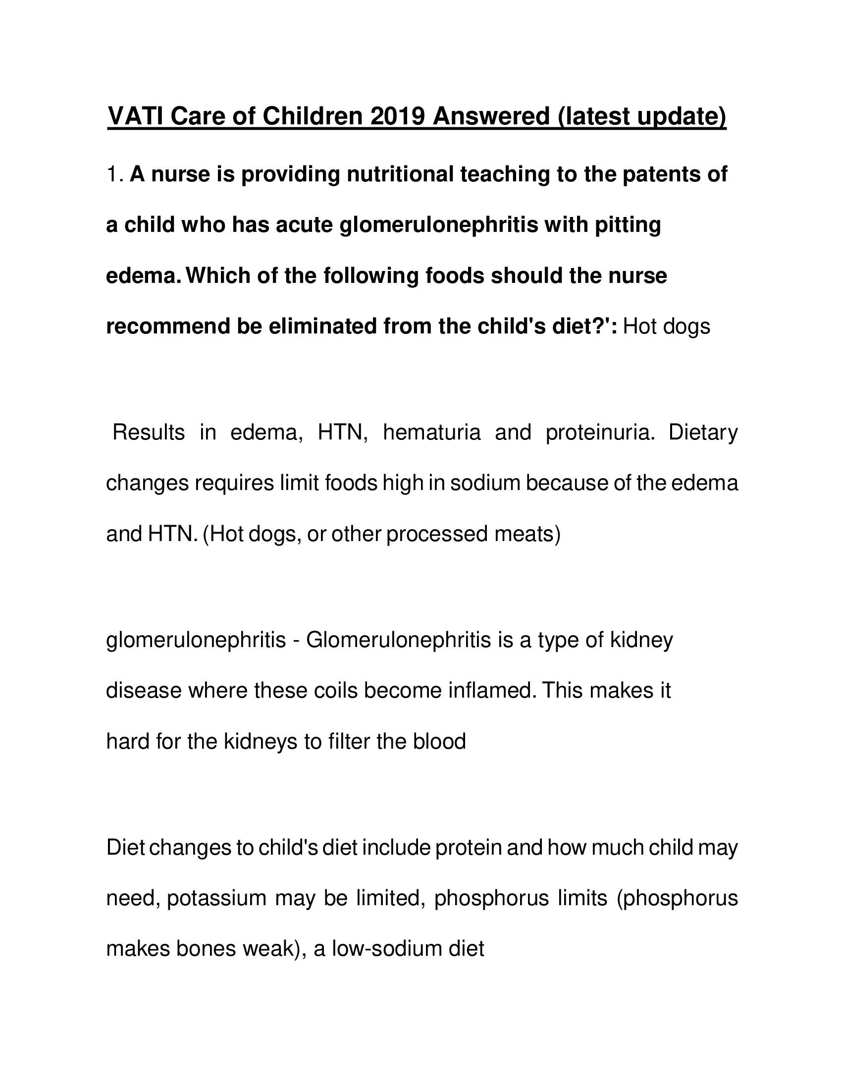 VATI Care of Children 2019 Answered (latest update)