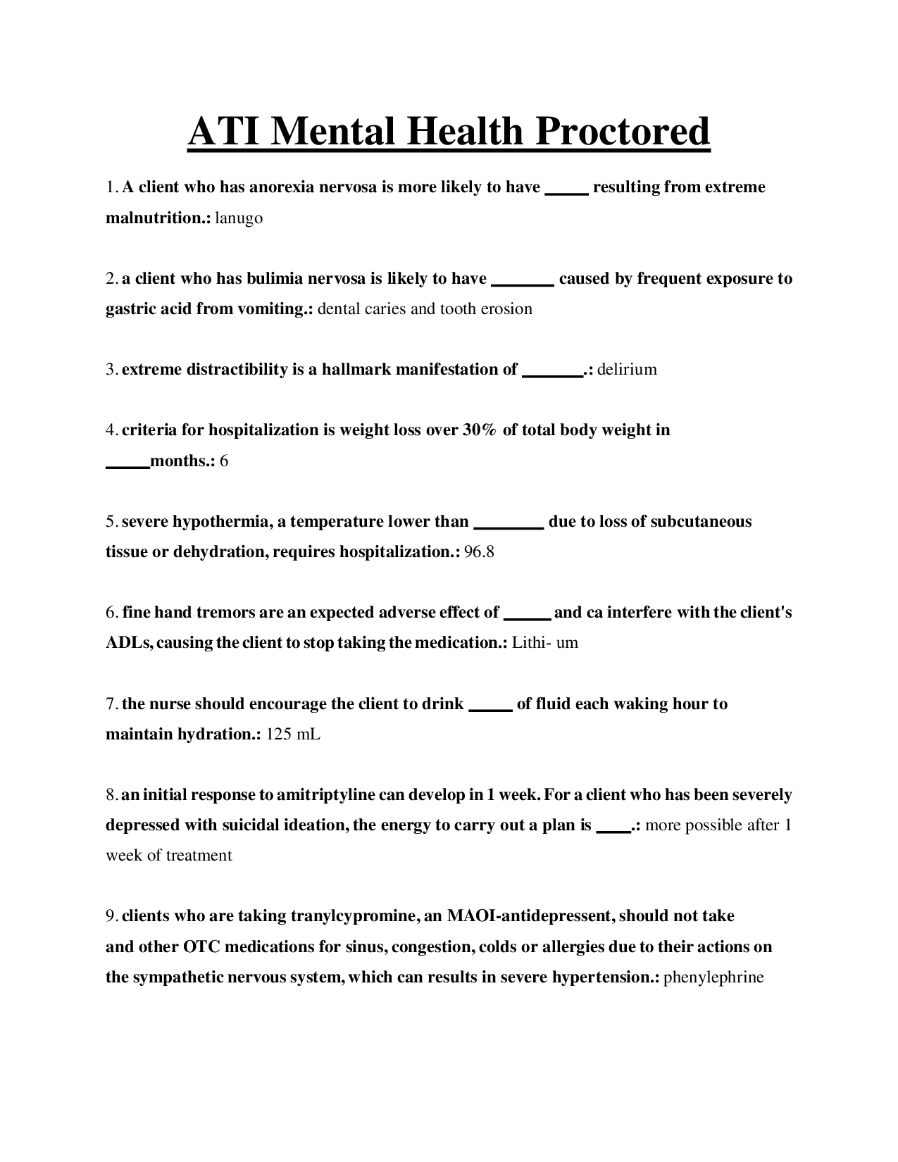 ATI Mental Health Proctored Study Guide 2026  145 Verified High-Yield Review Points  Level 3