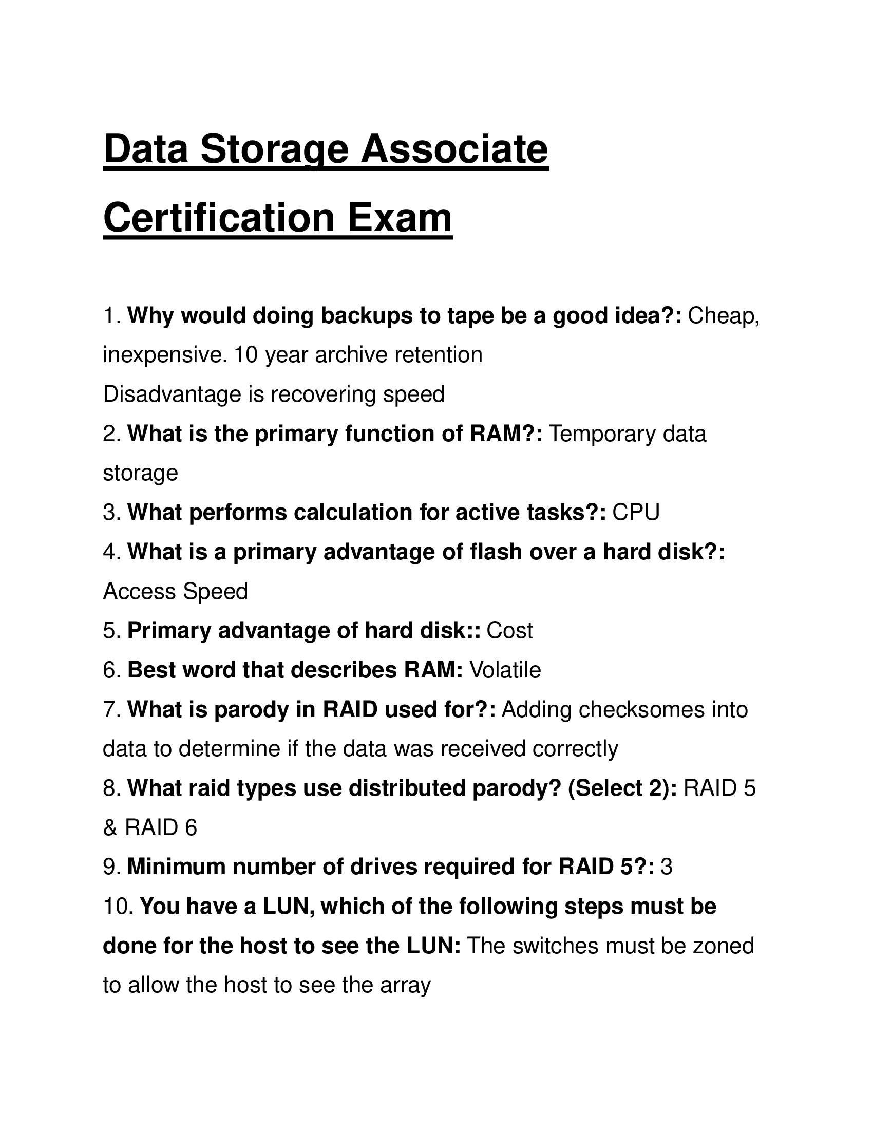 Data Storage Associate Certification Exam – Key Concepts in Data Management, Backup, and Networking