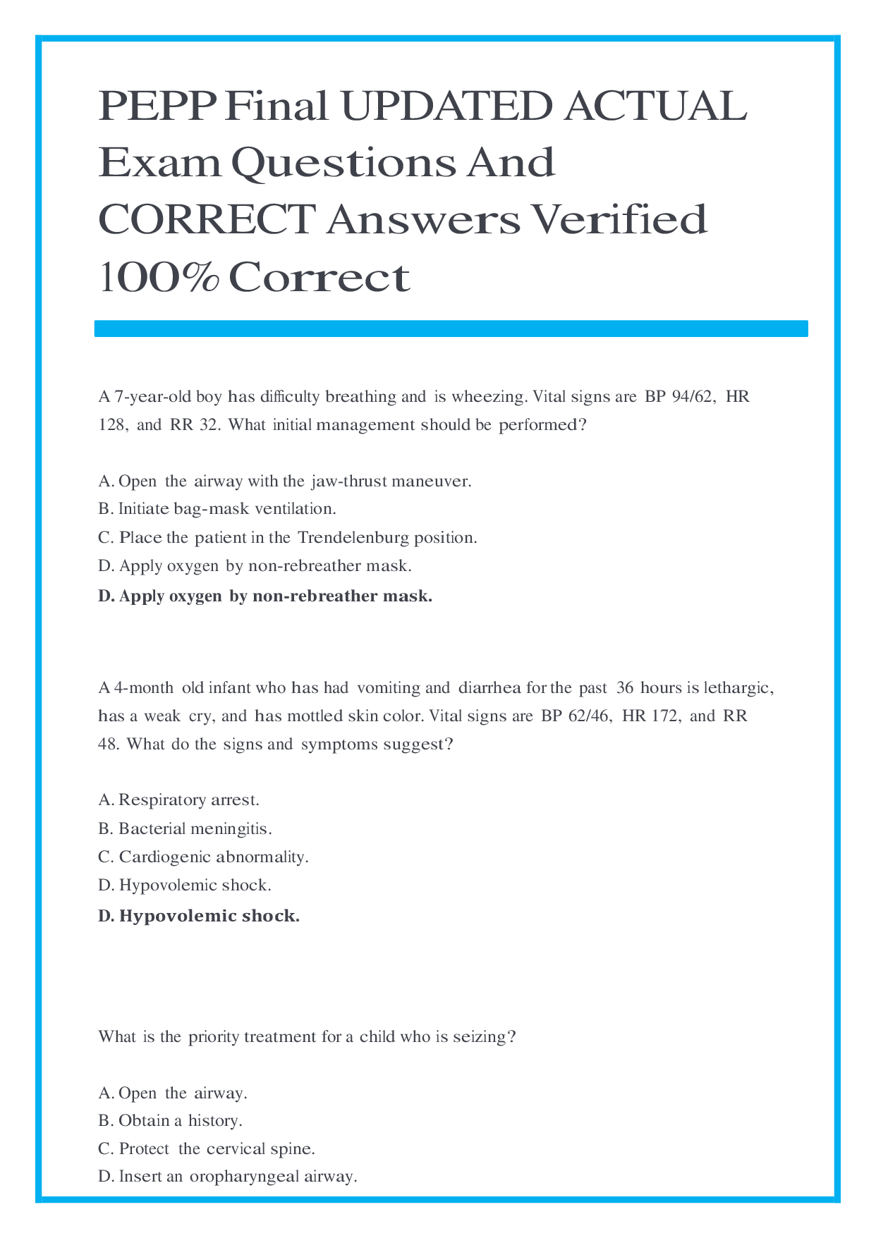 PEPP Final UPDATED ACTUAL Exam Questions And CORRECT Answers Verified 100% Correct