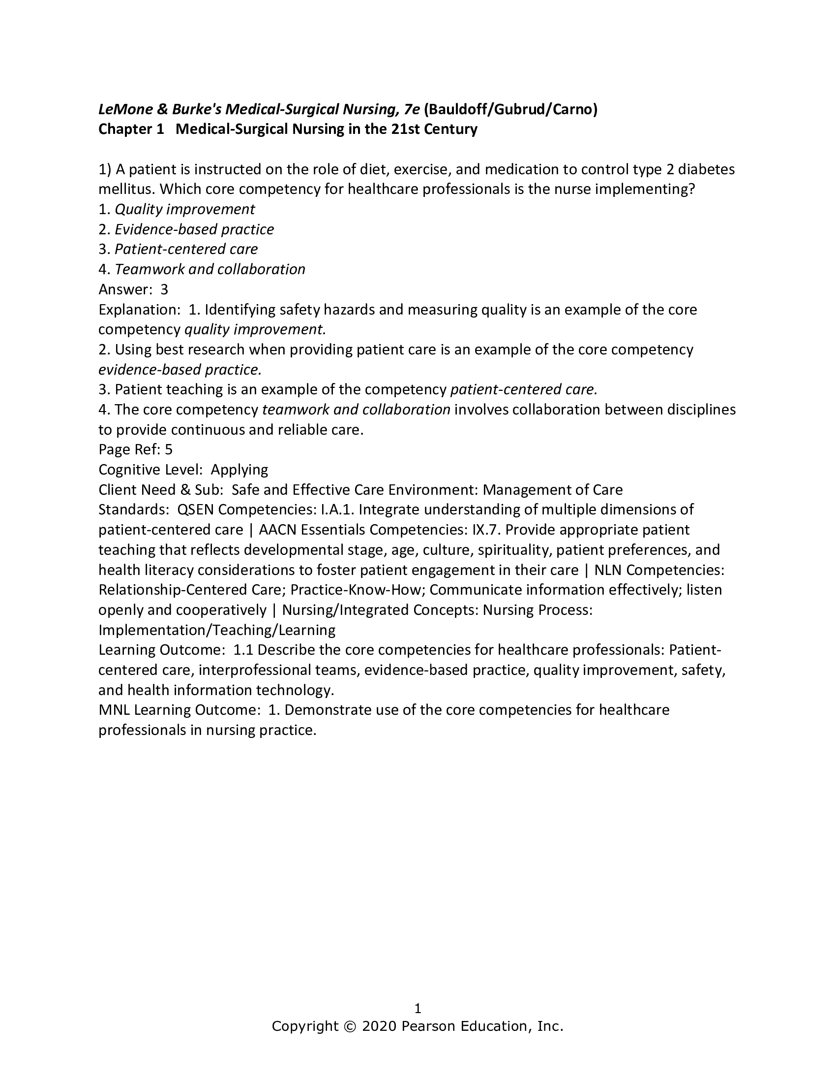 Test Bank for LeMone and Burkes Medical Surgical Nursing 7th Edition by Bauldoff