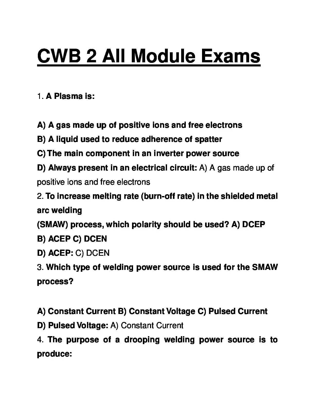 CWB 2 All Module Exams – Welding Certification – Complete Exam Questions and Answers