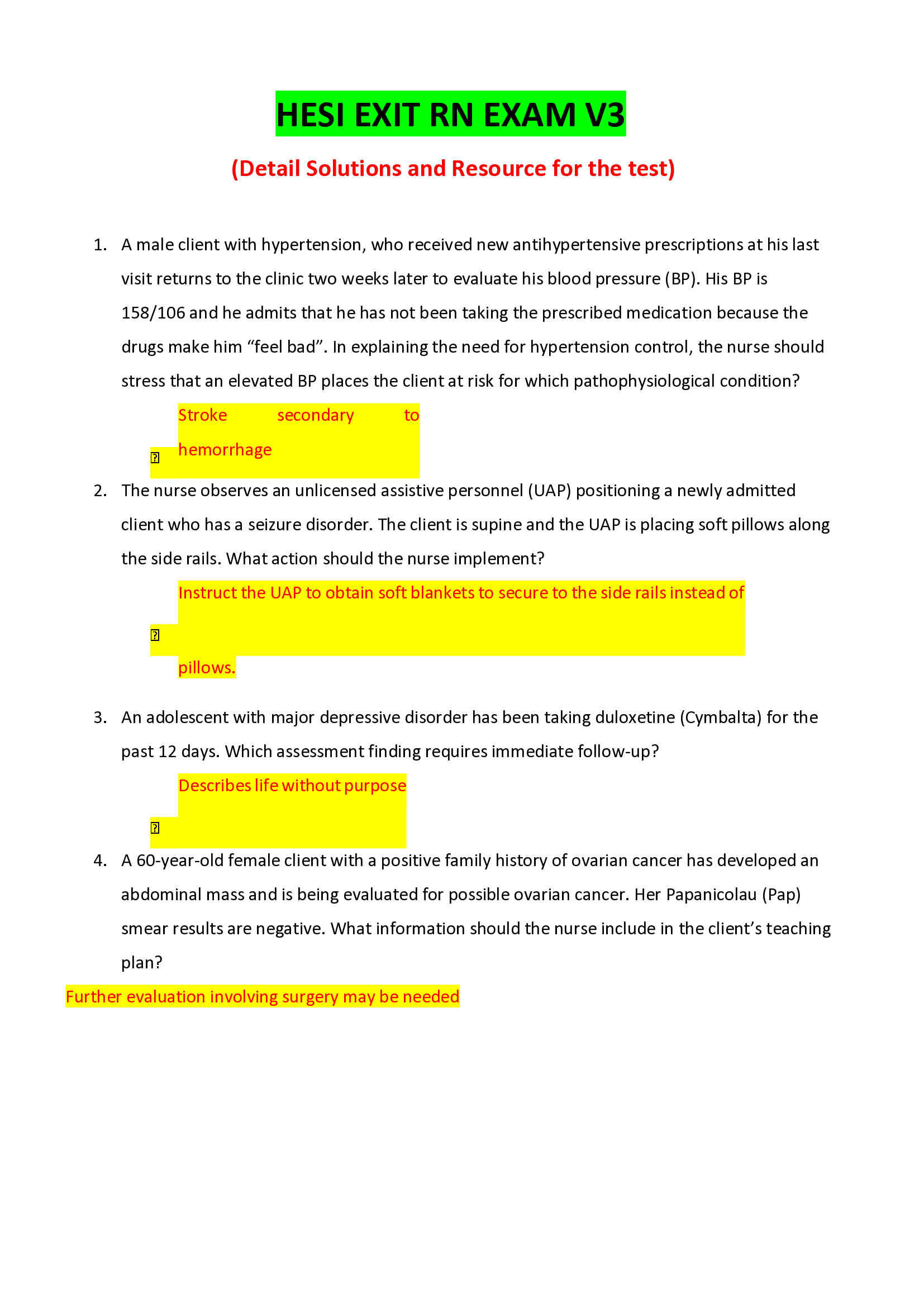 HESI EXIT RN EXAM V3 LATEST 2026