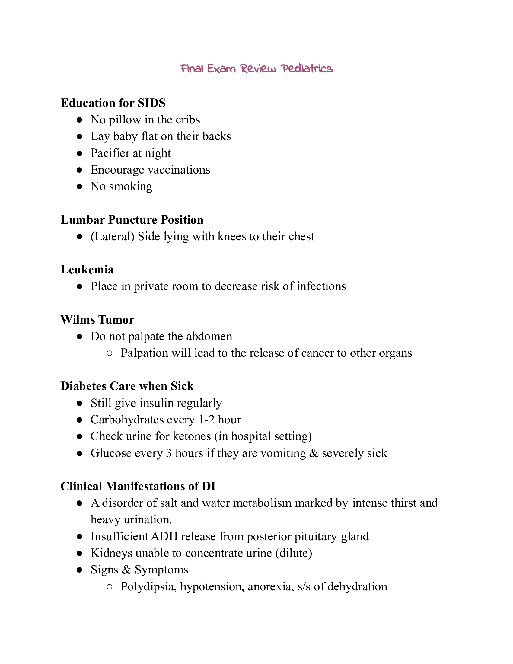 NR328 Final Exam Review Pediatrics 2026
