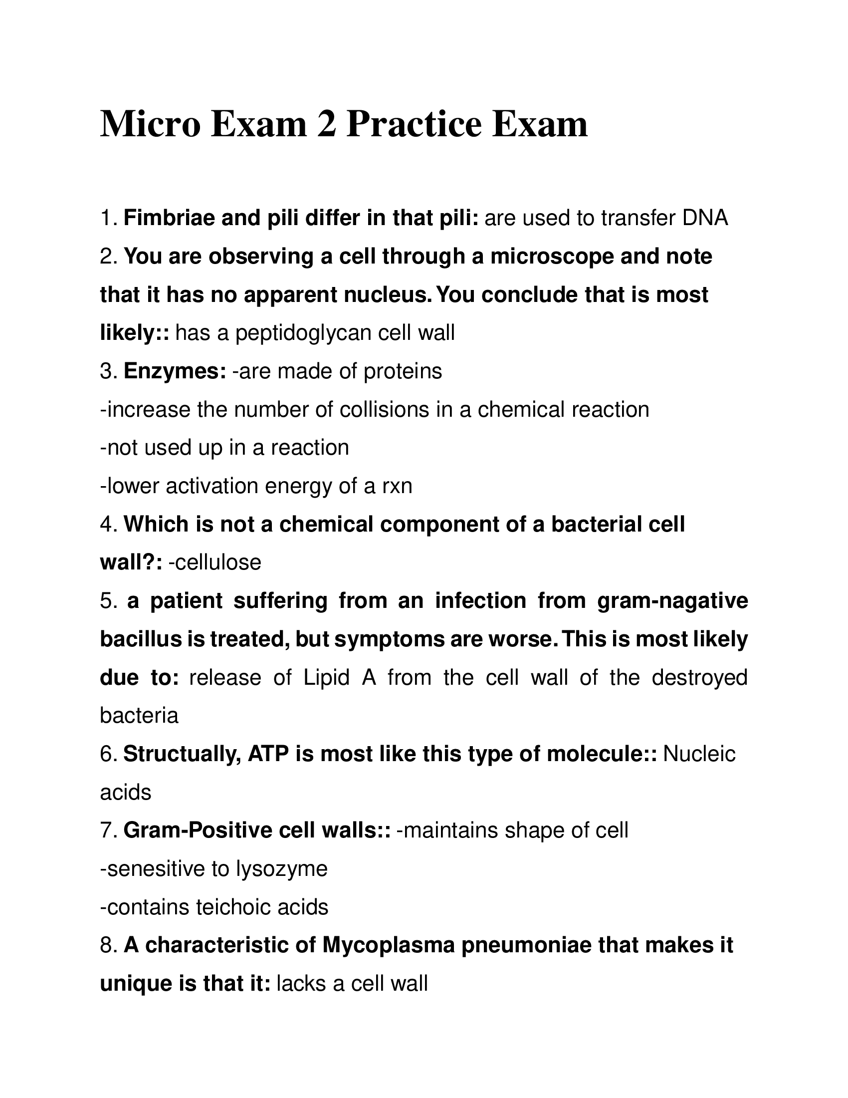 Micro Exam 2 Practice Exam Questions and Answers 2024