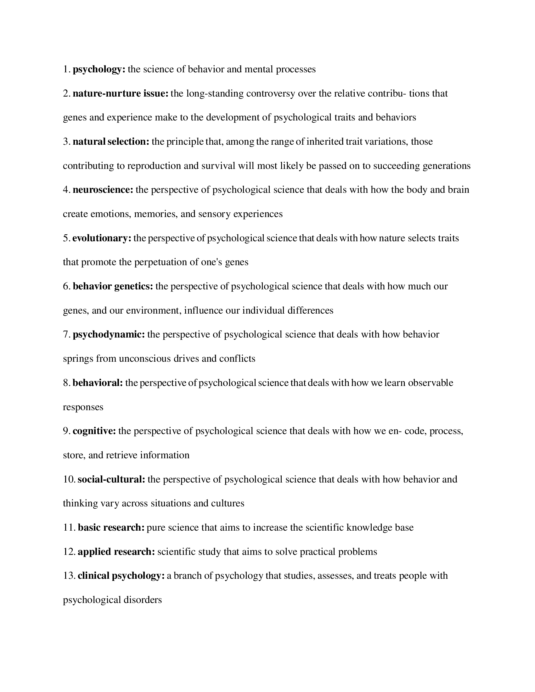 AP Psychology Commonly Examined Terms Study Guide