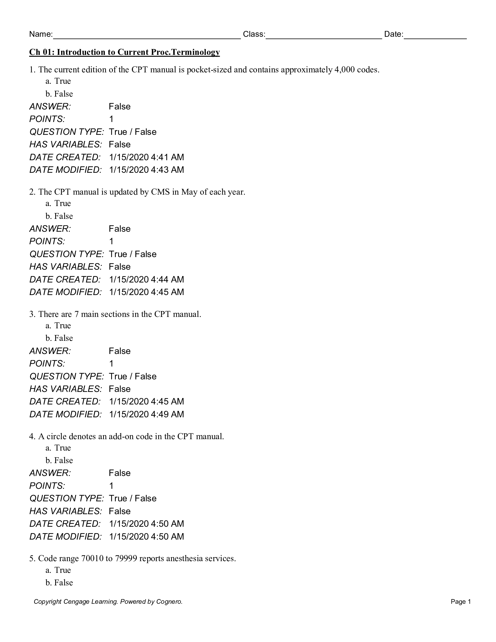 Test Bank for Understanding Current Procedural Terminology and HCPCS Coding Systems 7th Edition by Bowie
