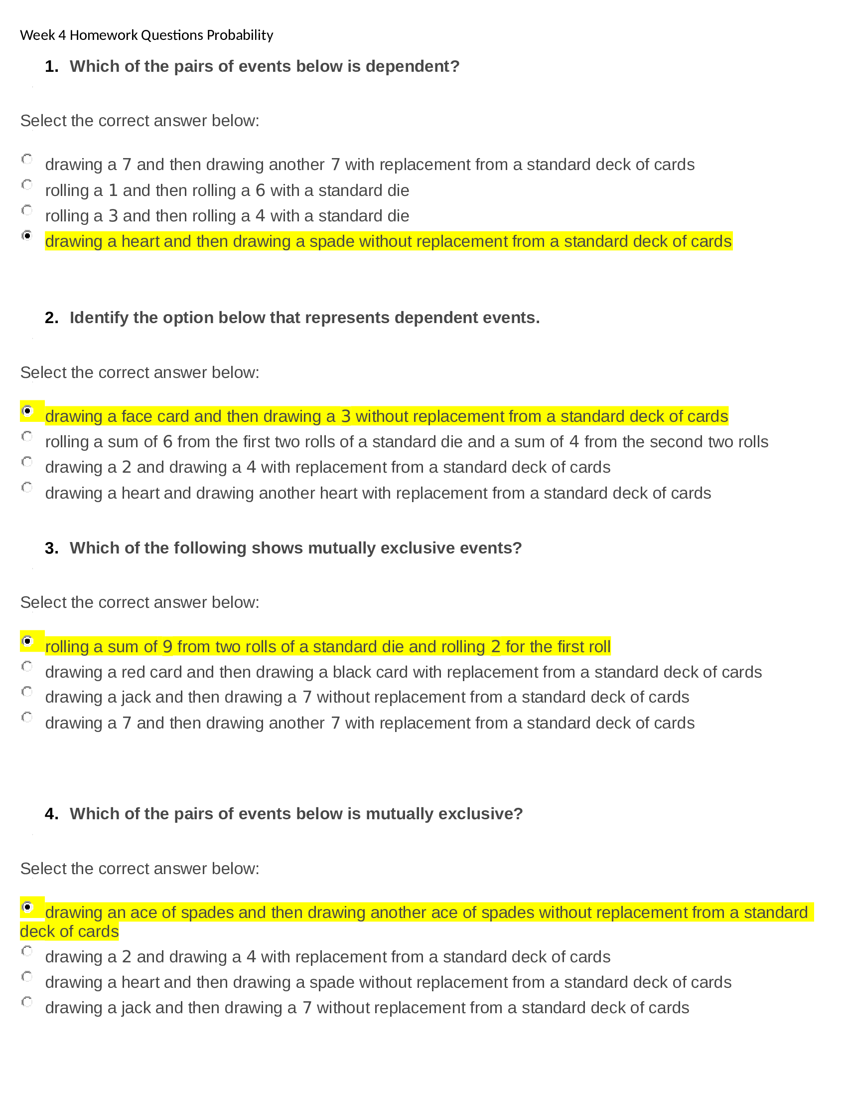 MATH 225N Week 4 Probability Questions and answers(All Correct Answers)