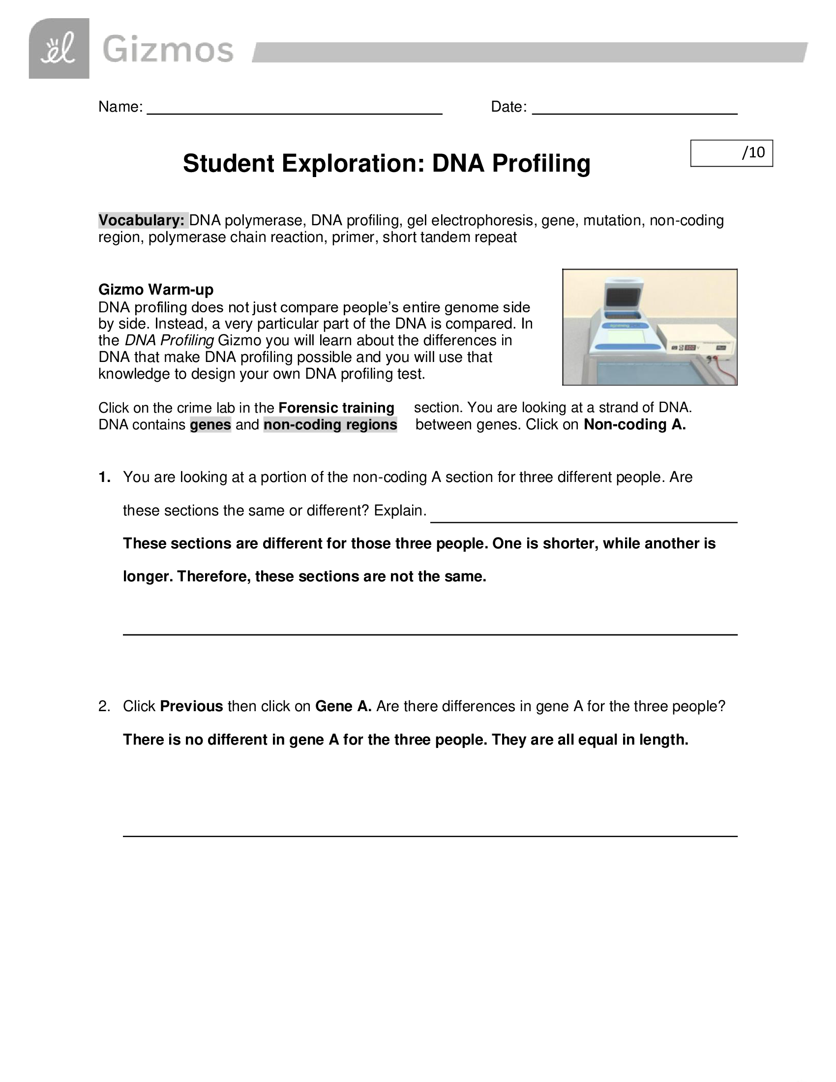 GIZMO 6 - Student Exploration: DNA Profiling [REVISED 2020]