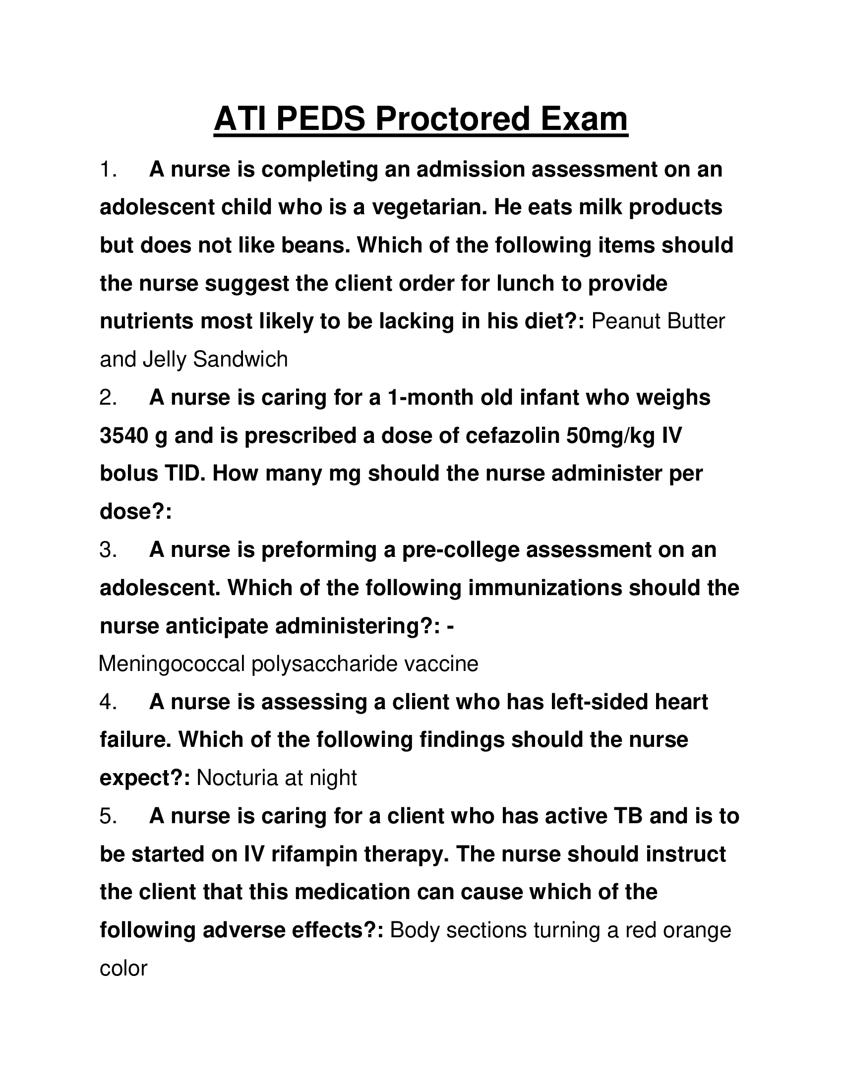 ATI PEDS Proctored Exam 2026