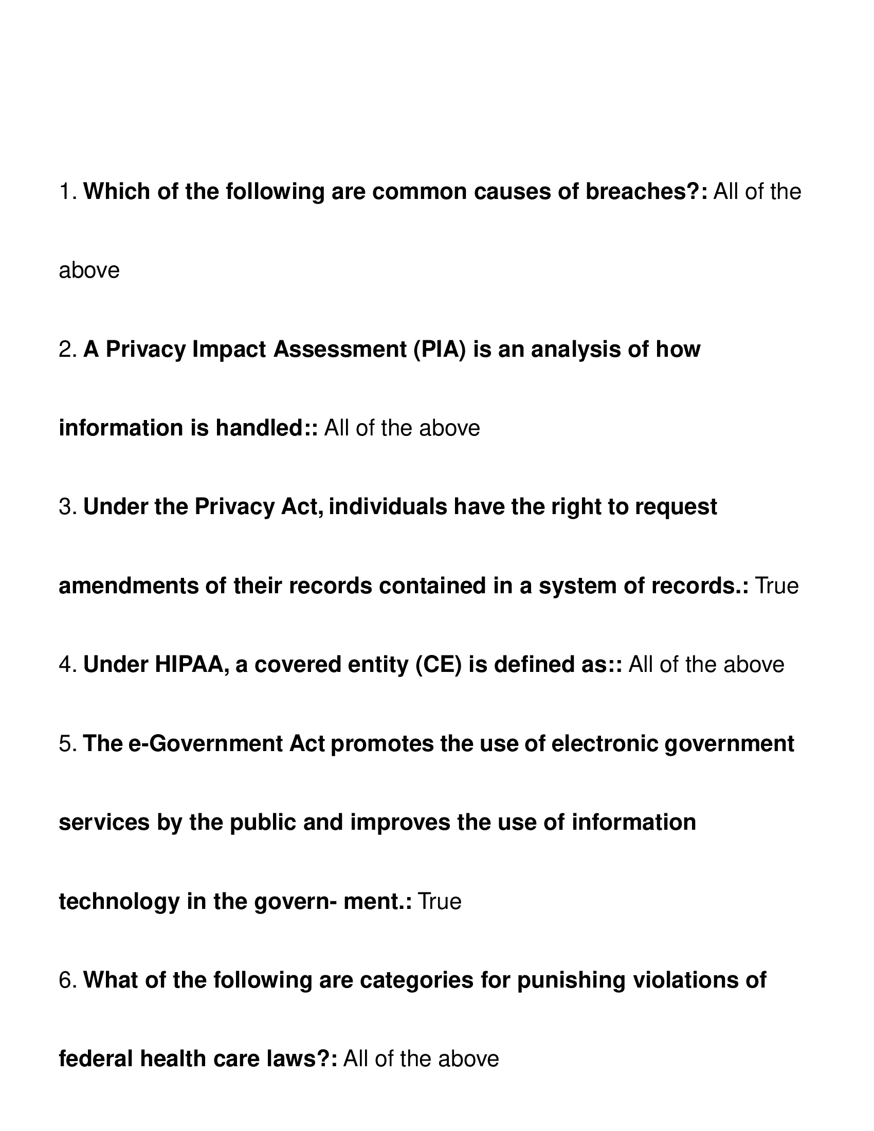 HIPAA Exam Questions and Answers