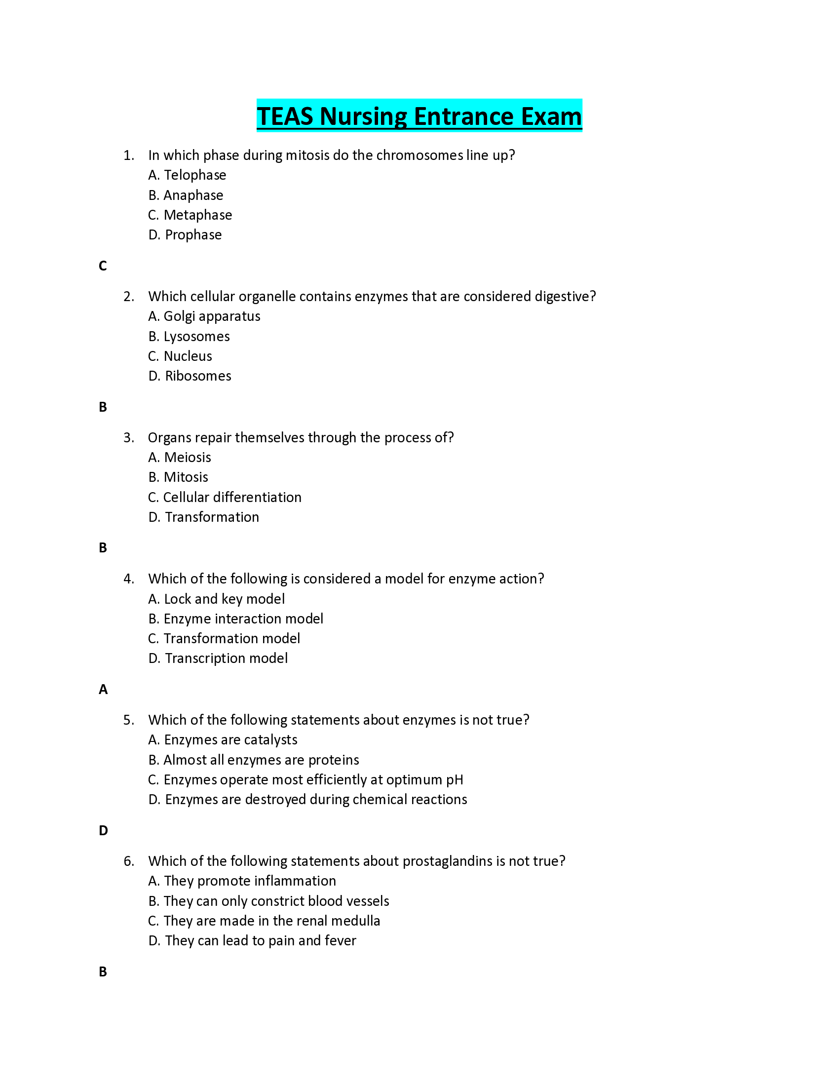 TEAS Nursing Entrance Exam 2022
