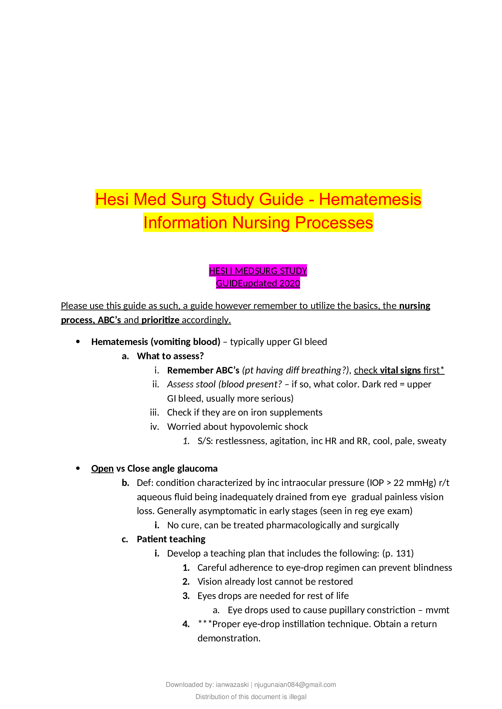 Hesi Med Surg Study Guide Hematemesis Information Nursing Processes