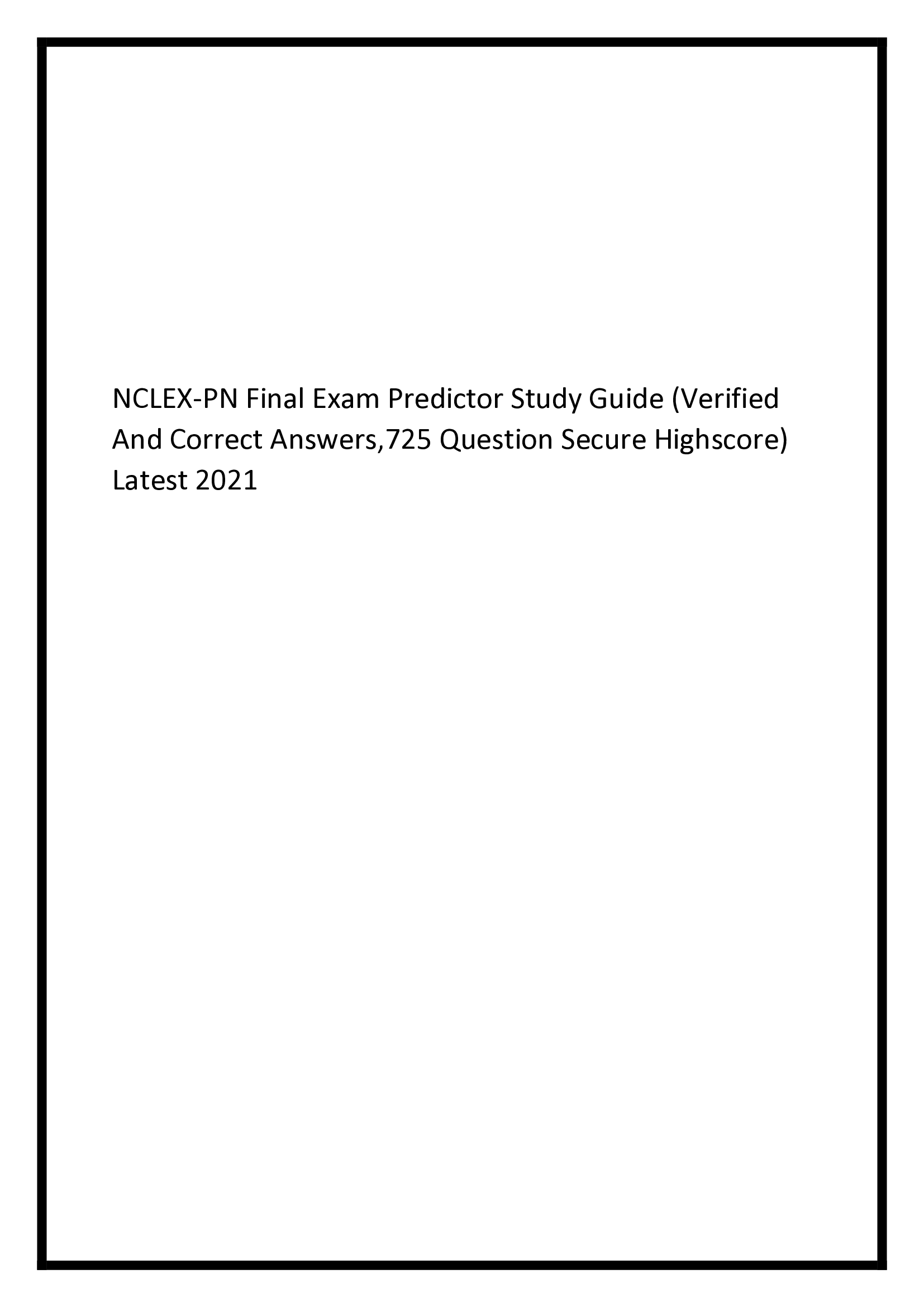 NCLEX-PN Final Exam Predictor Study Guide