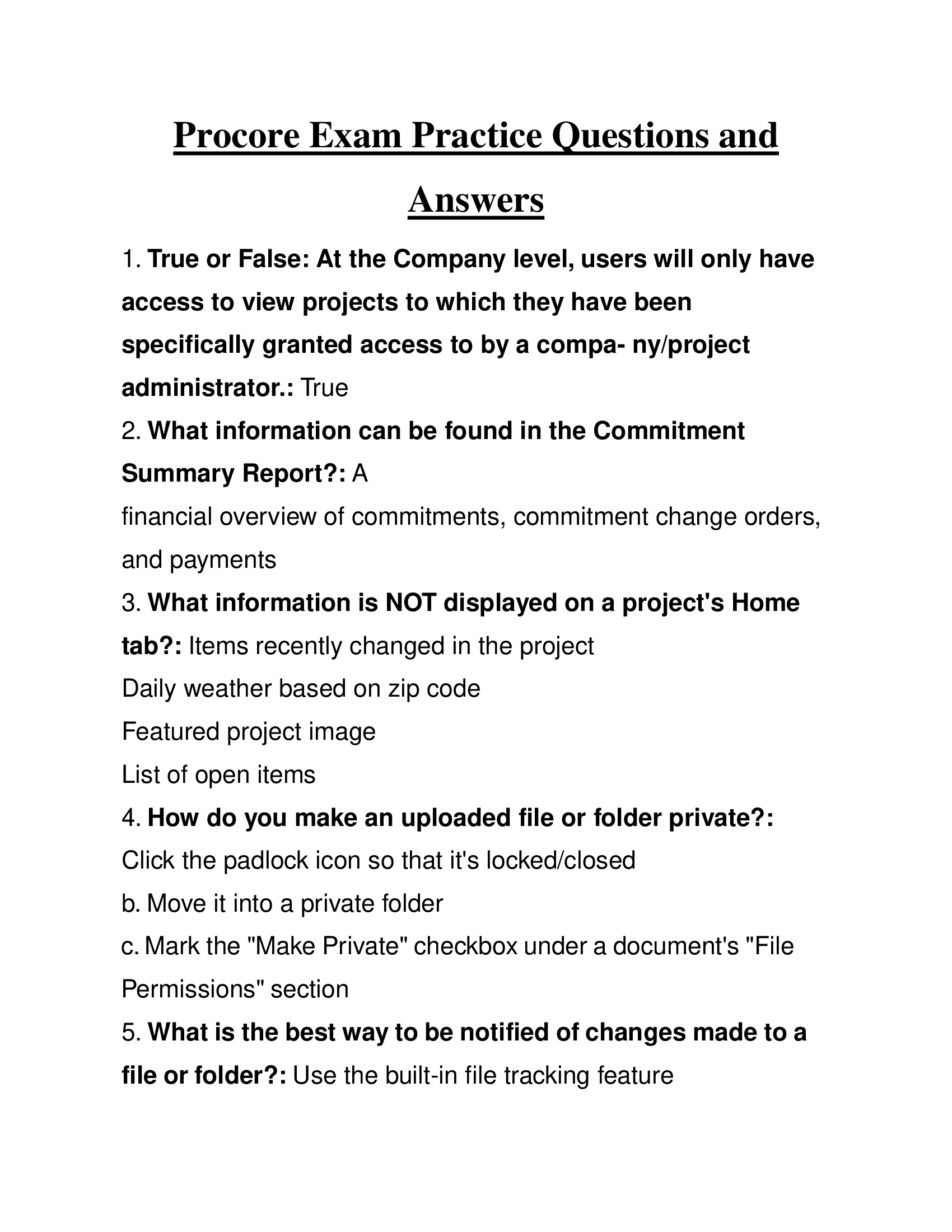 Procore Exam Practice Questions and Answers  2026