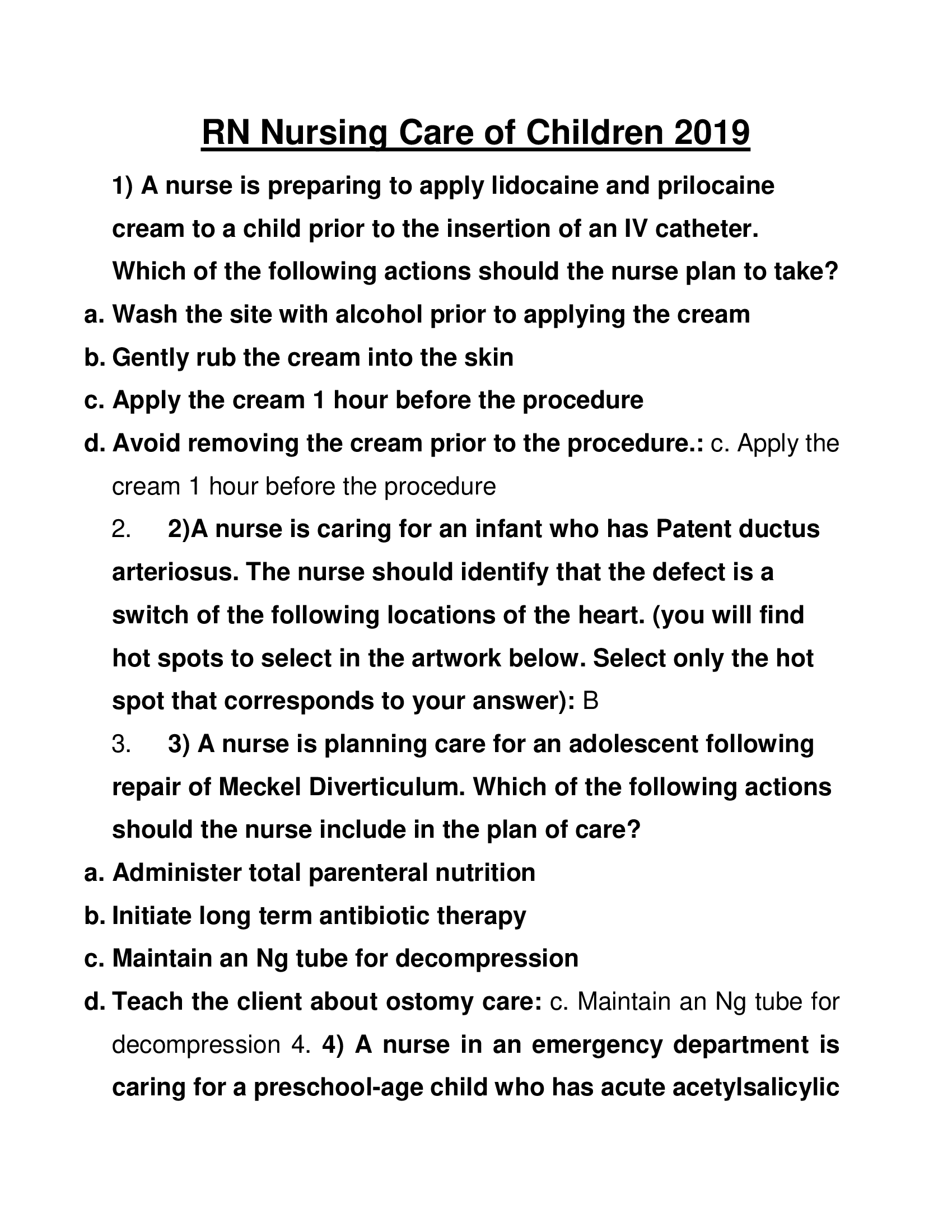 Proctored RN Nursing Care of Children 2019 Answer Key