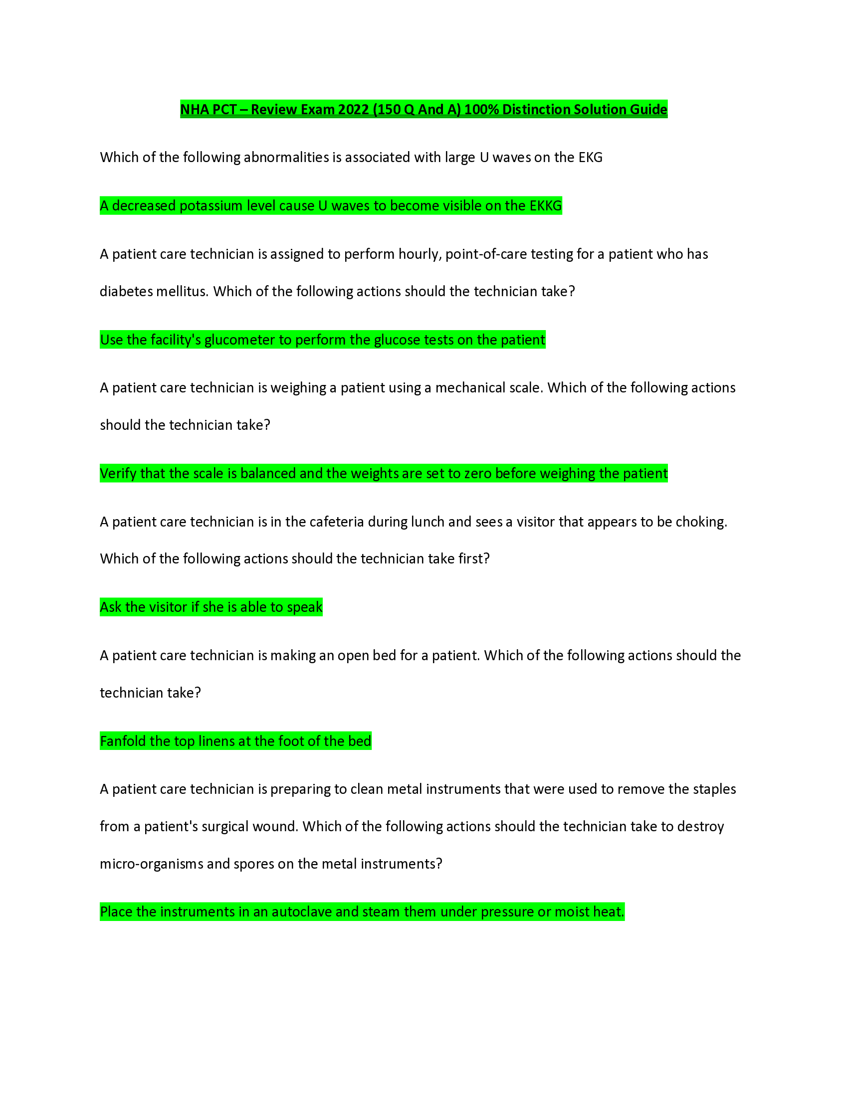 NHA PCT – Review Exam 2022 (Questions and Answers)