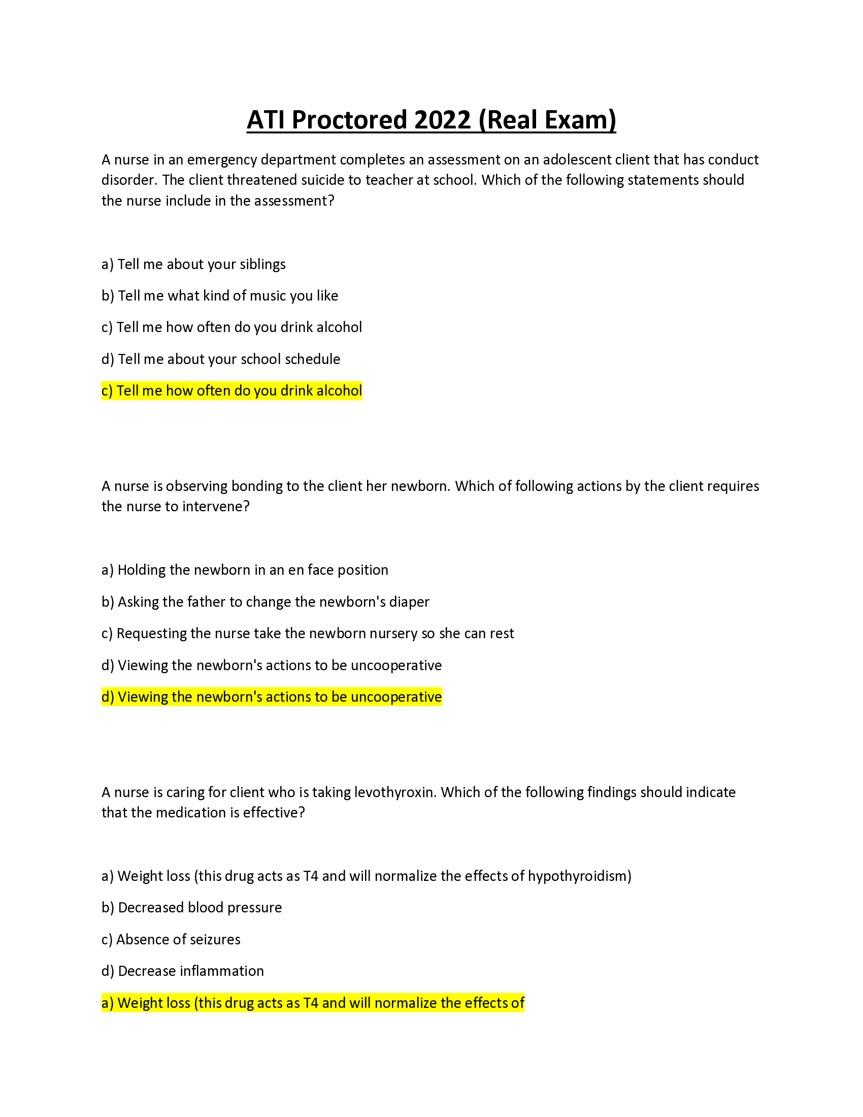 ATI Proctored 2022 (Real Exam)