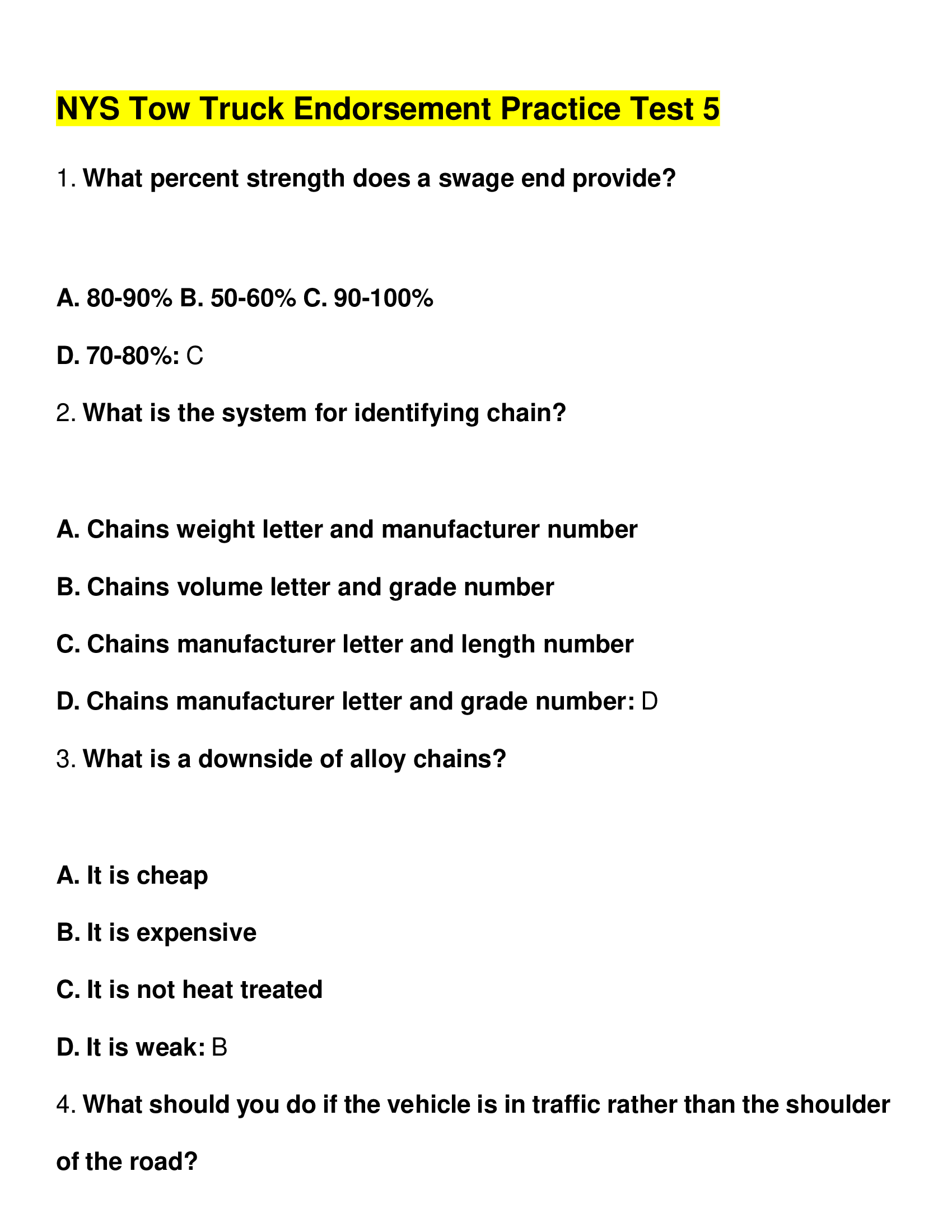 NYS Tow Truck Endorsement Practice Test 5