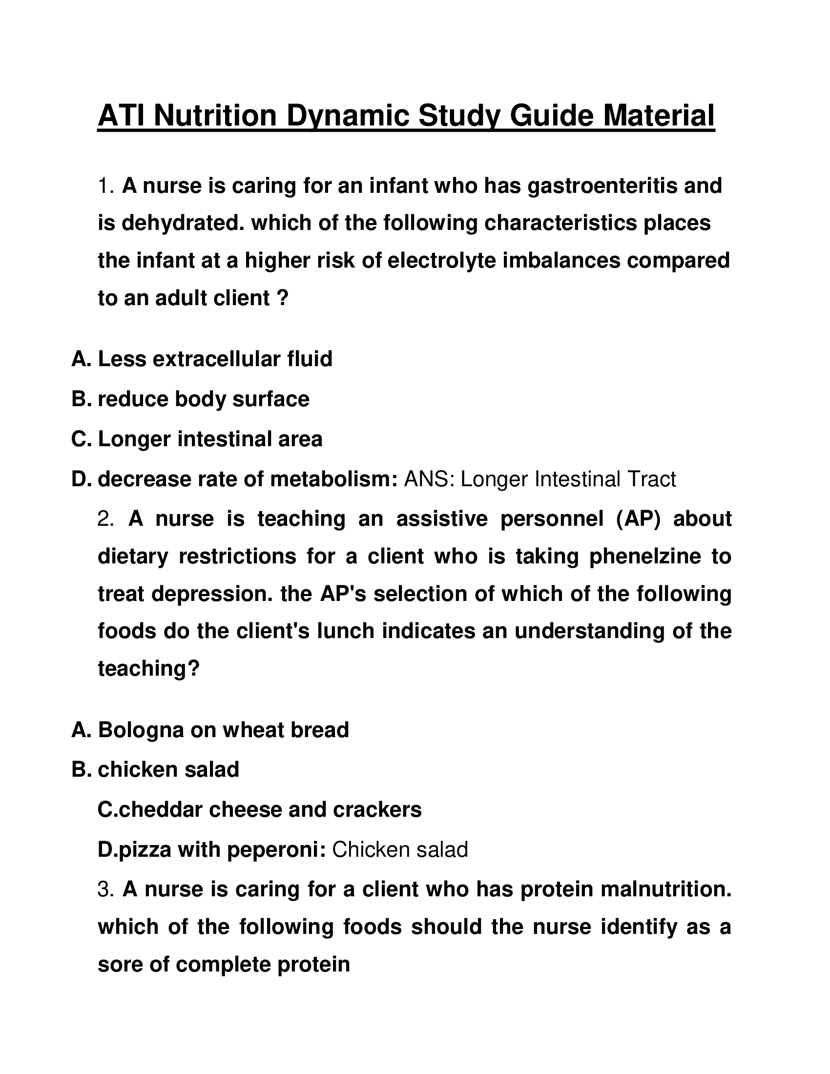 ATI Nutrition Dynamic Study Guide Material 2026