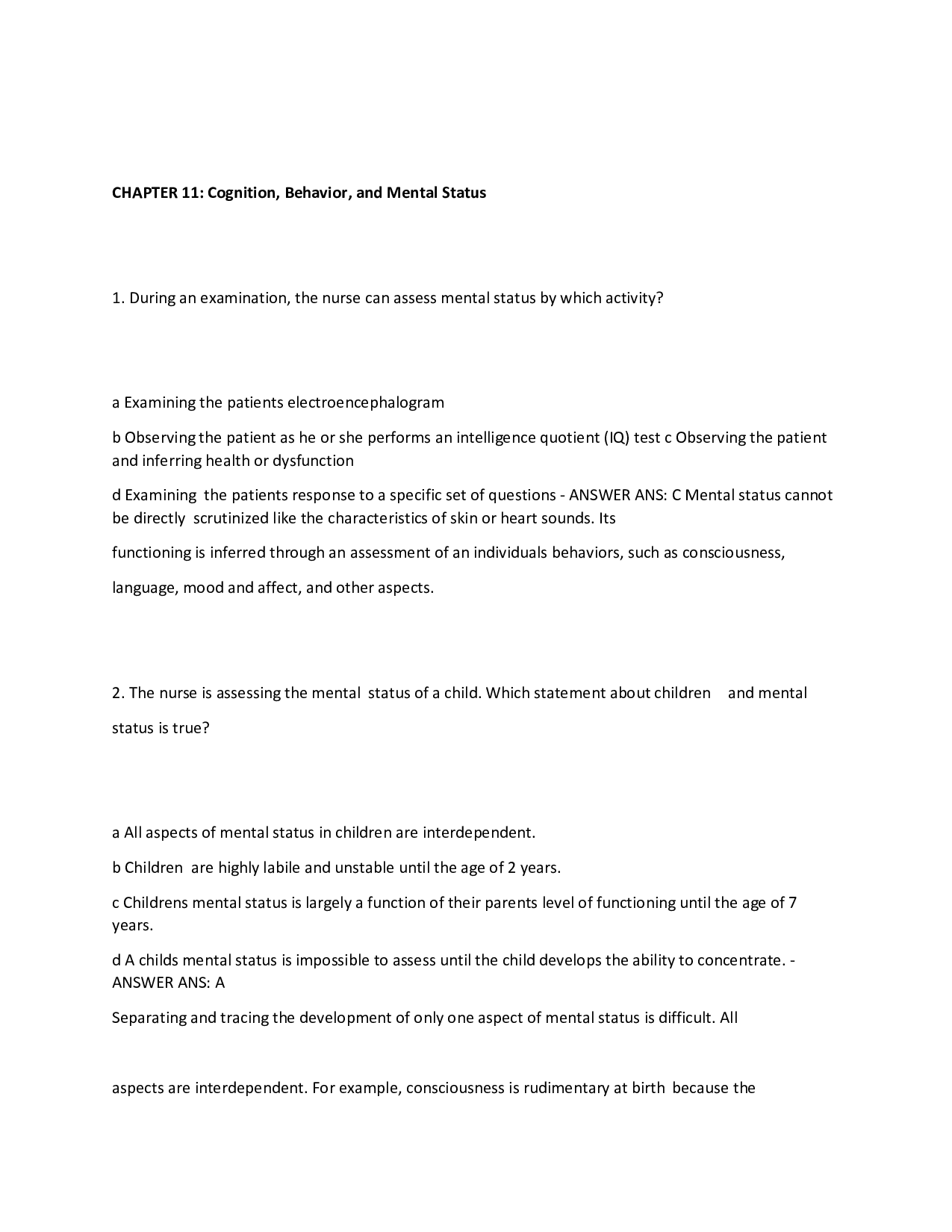 Chapter 11 Cognition, Behavior, and Mental Status