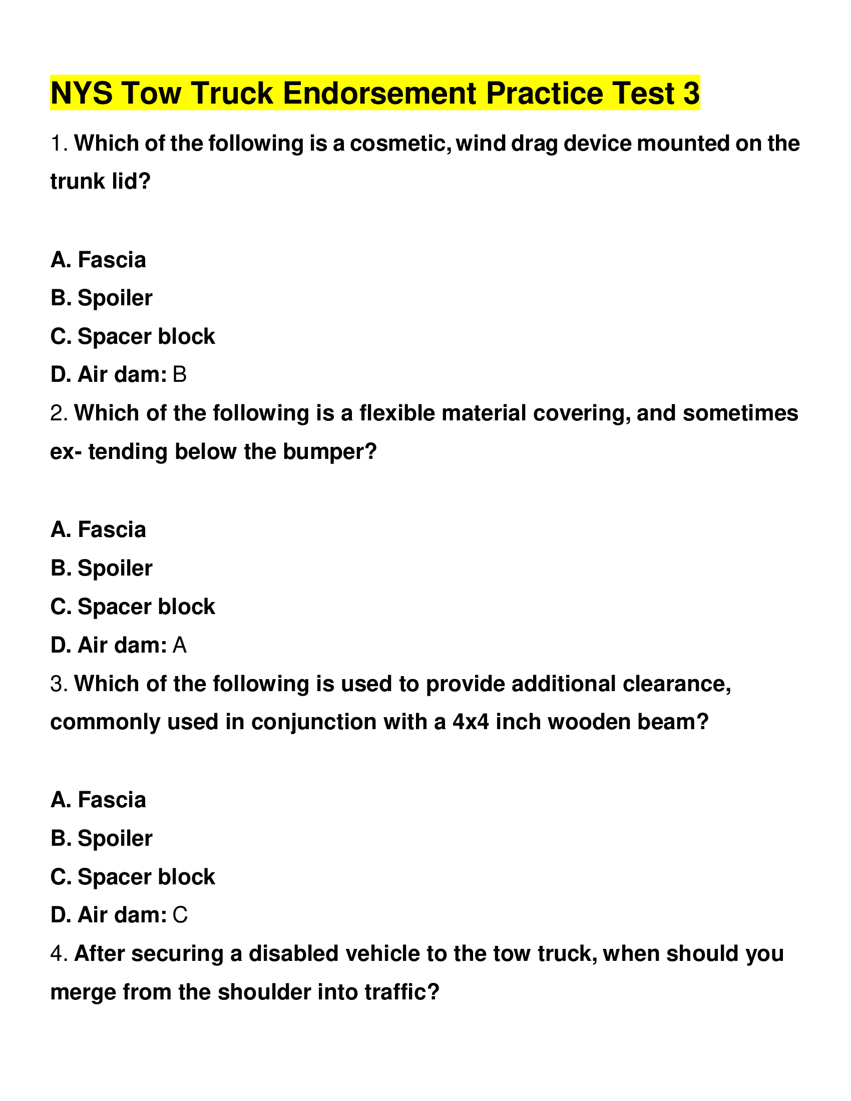 NYS Tow Truck Endorsement Practice Test 3