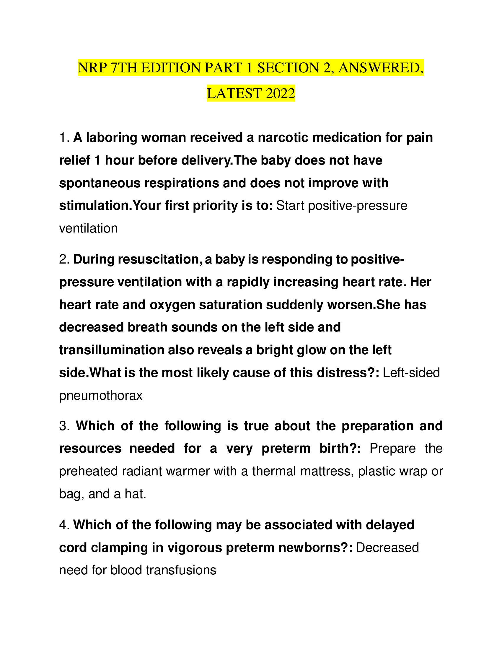 NRP 7th edition Part 1 Section 2, answered, latest 2022