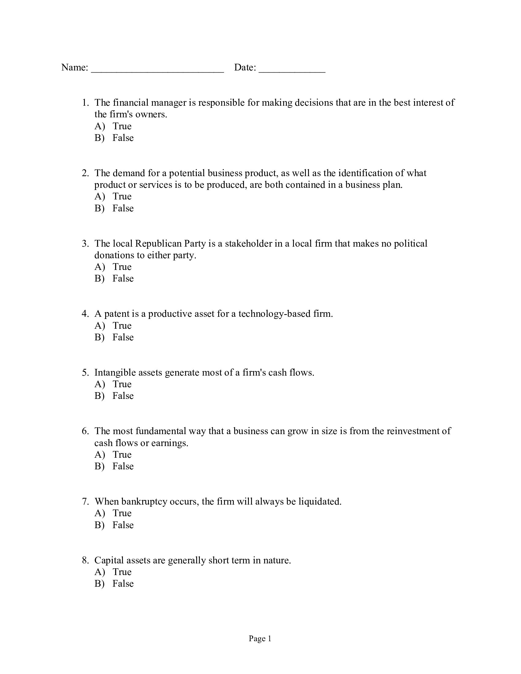 Test Bank For Fundamentals Of Corporate Finance 1st Edition Parrino