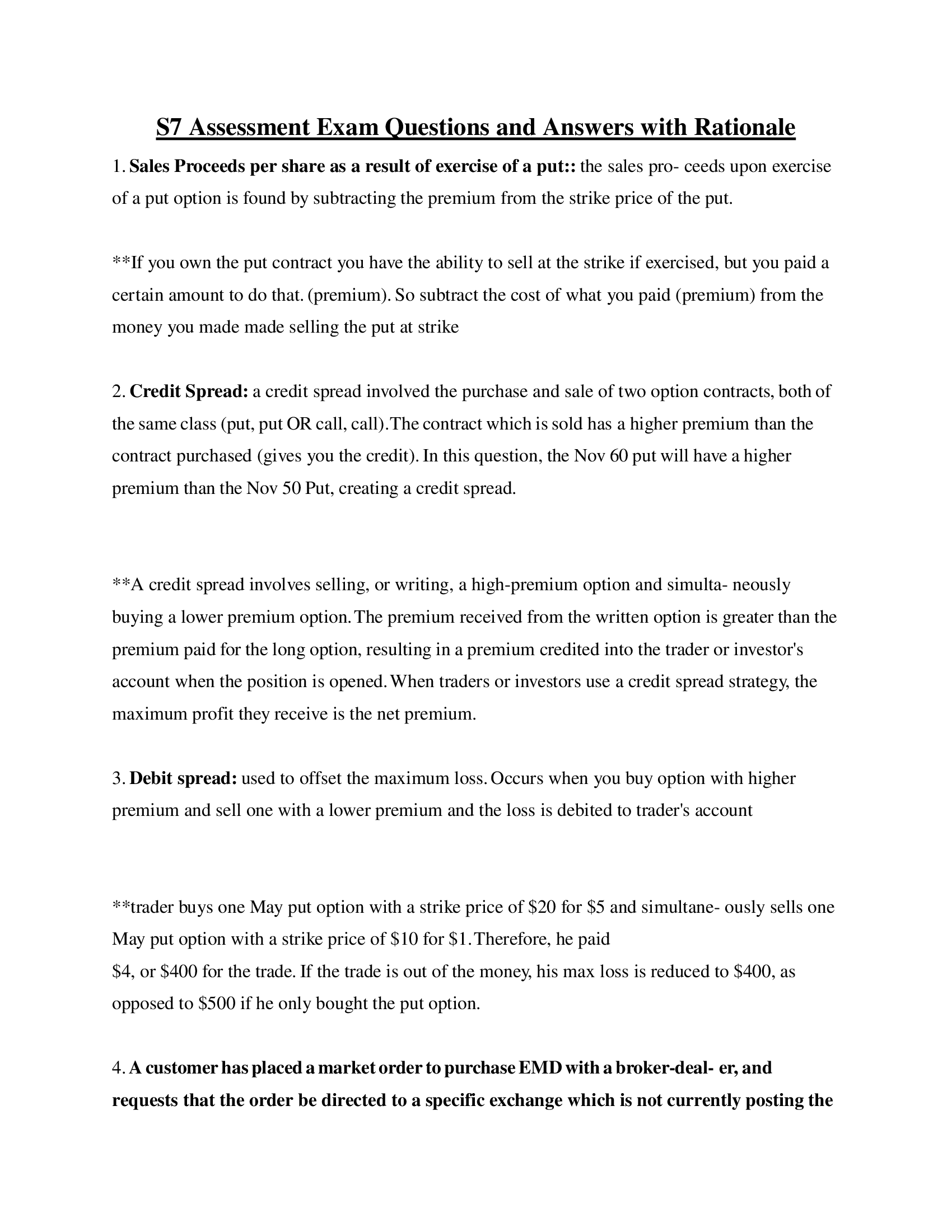 S7 Assessment Exam Questions and Answers with Rationale