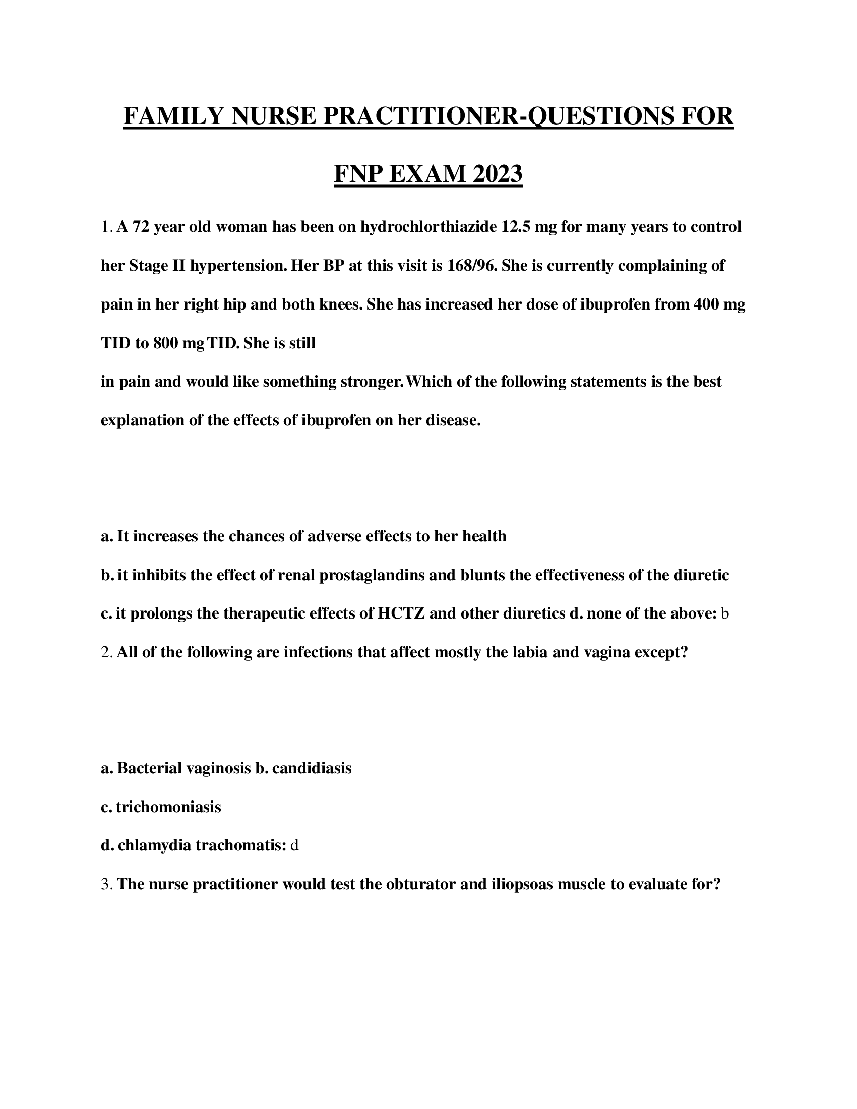 Family Nurse Practitioner-questions for FNP Exam 2023