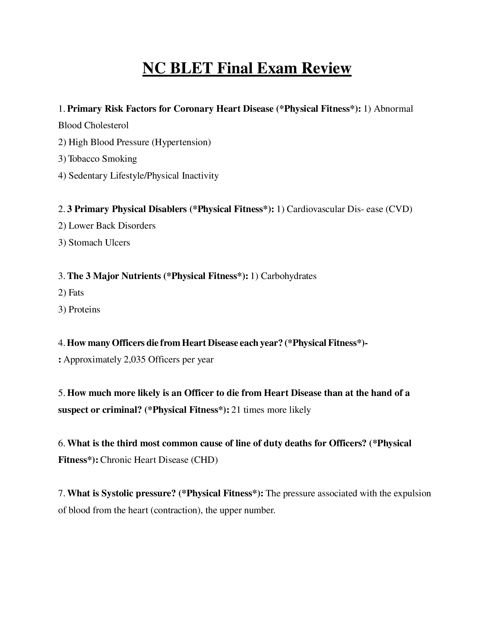 NC BLET Final Exam Review