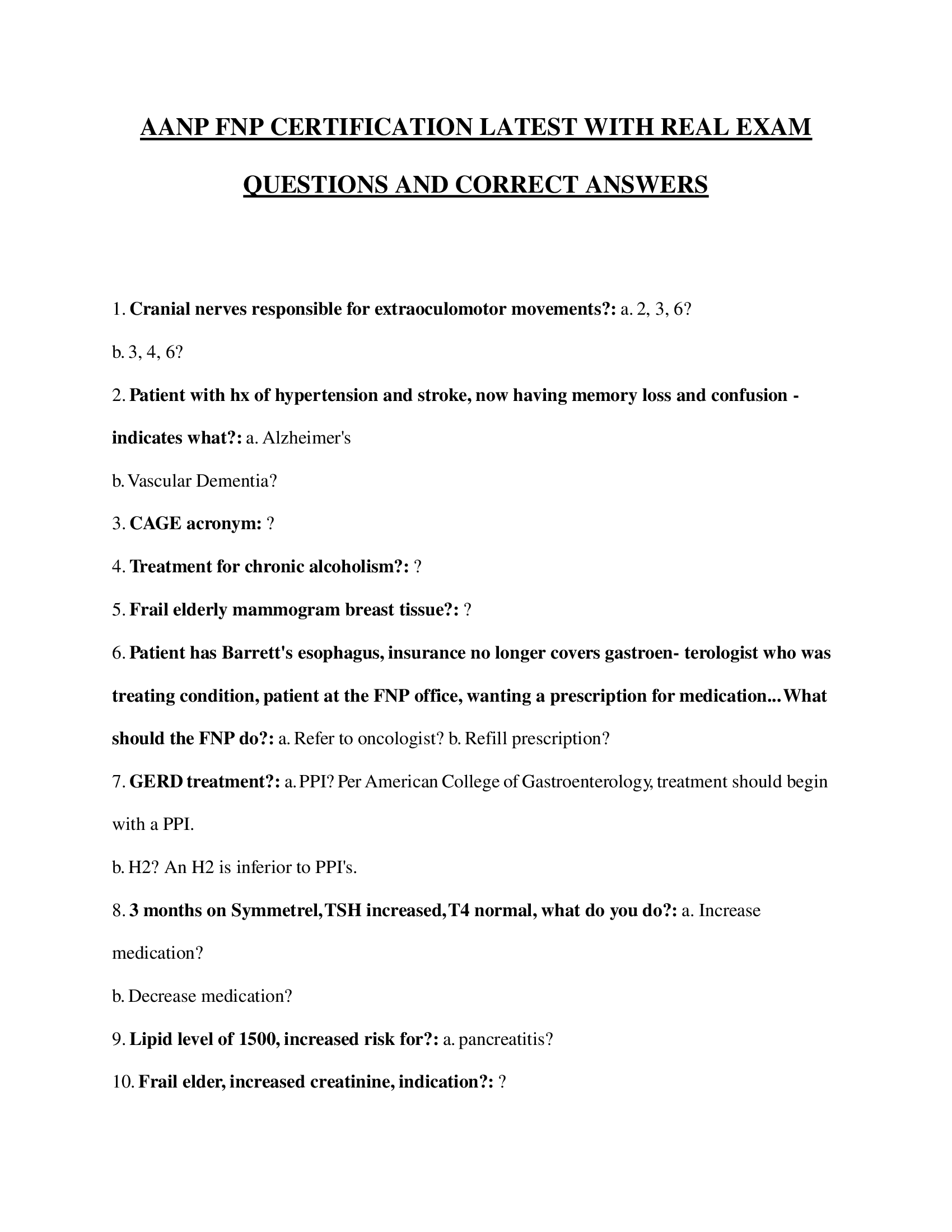 AANP FNP Certification with Real Exam Questions and Correct Answers Latest 2023-2024