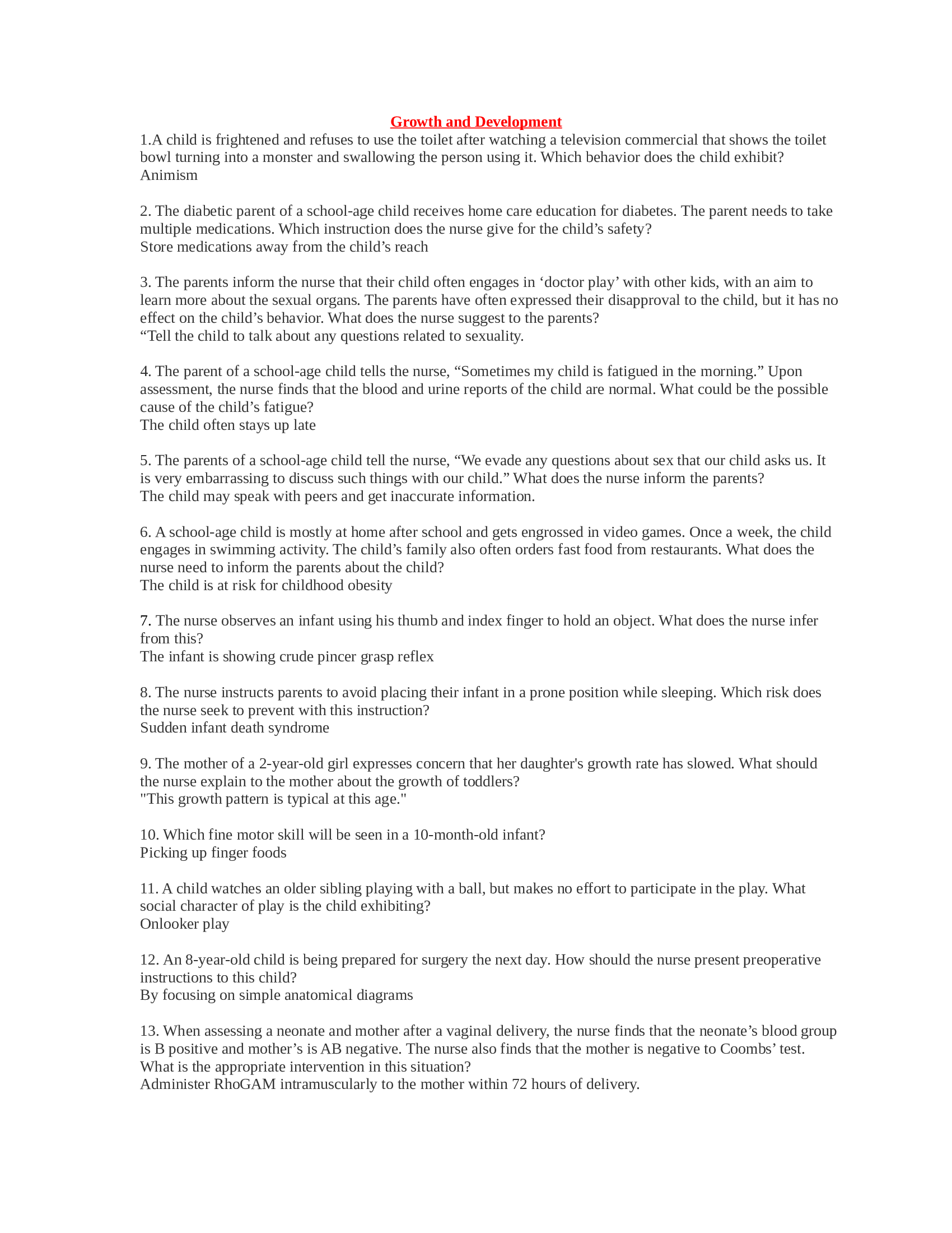 NUR 4827 GROWTH AND DEVELOPMENT HESI Q & AS DOWNLOAD TO SCORE A