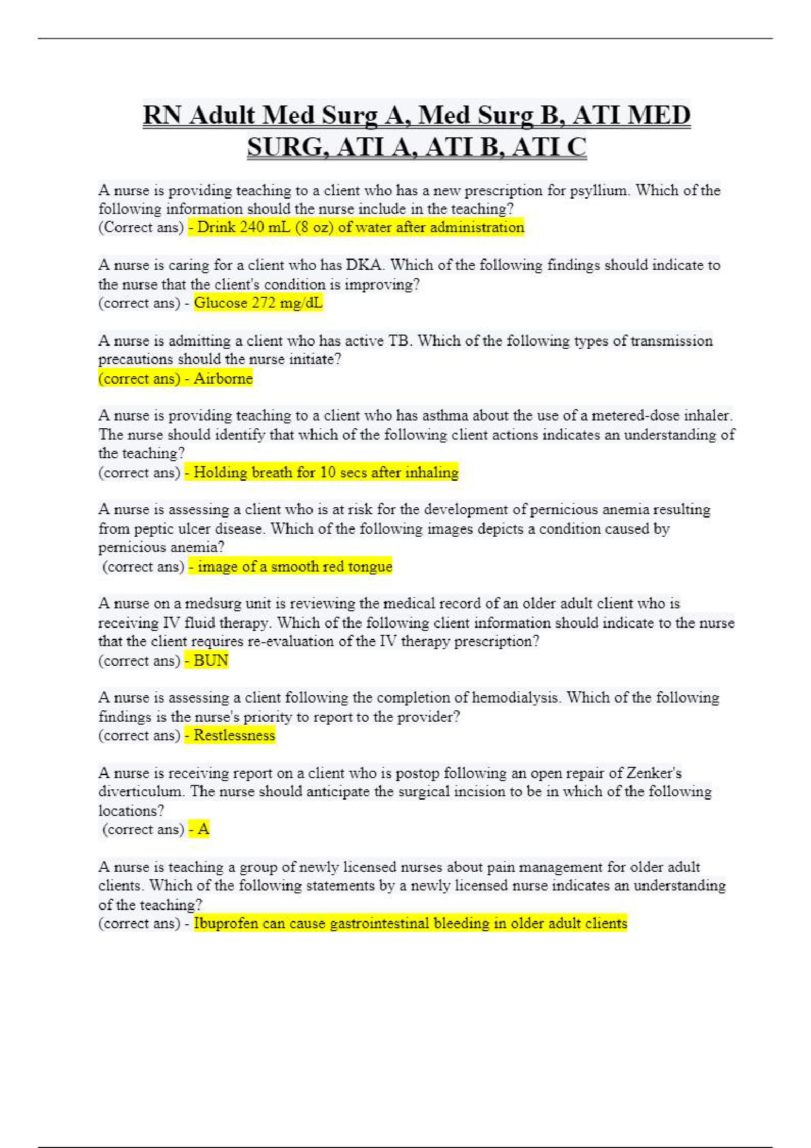 Med Surg B, RN Adult Med Surg A, ATI MED SURG, ATI A, ATI B, ATI C, Tested & Approved Test Prep Study Materials Updated Spring 2022