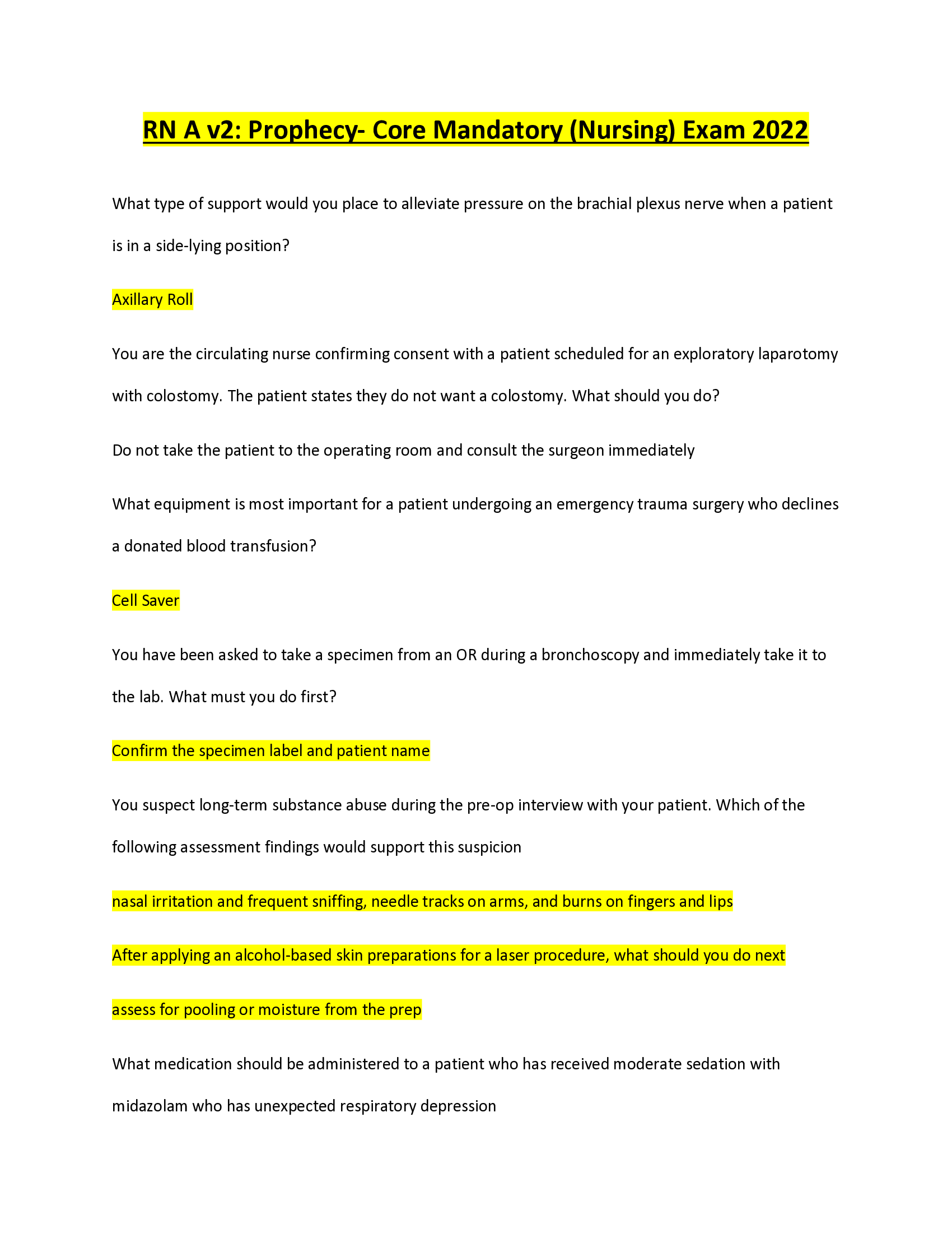 RN A v2 Prophecy- Core Mandatory (Nursing) Exam 2022