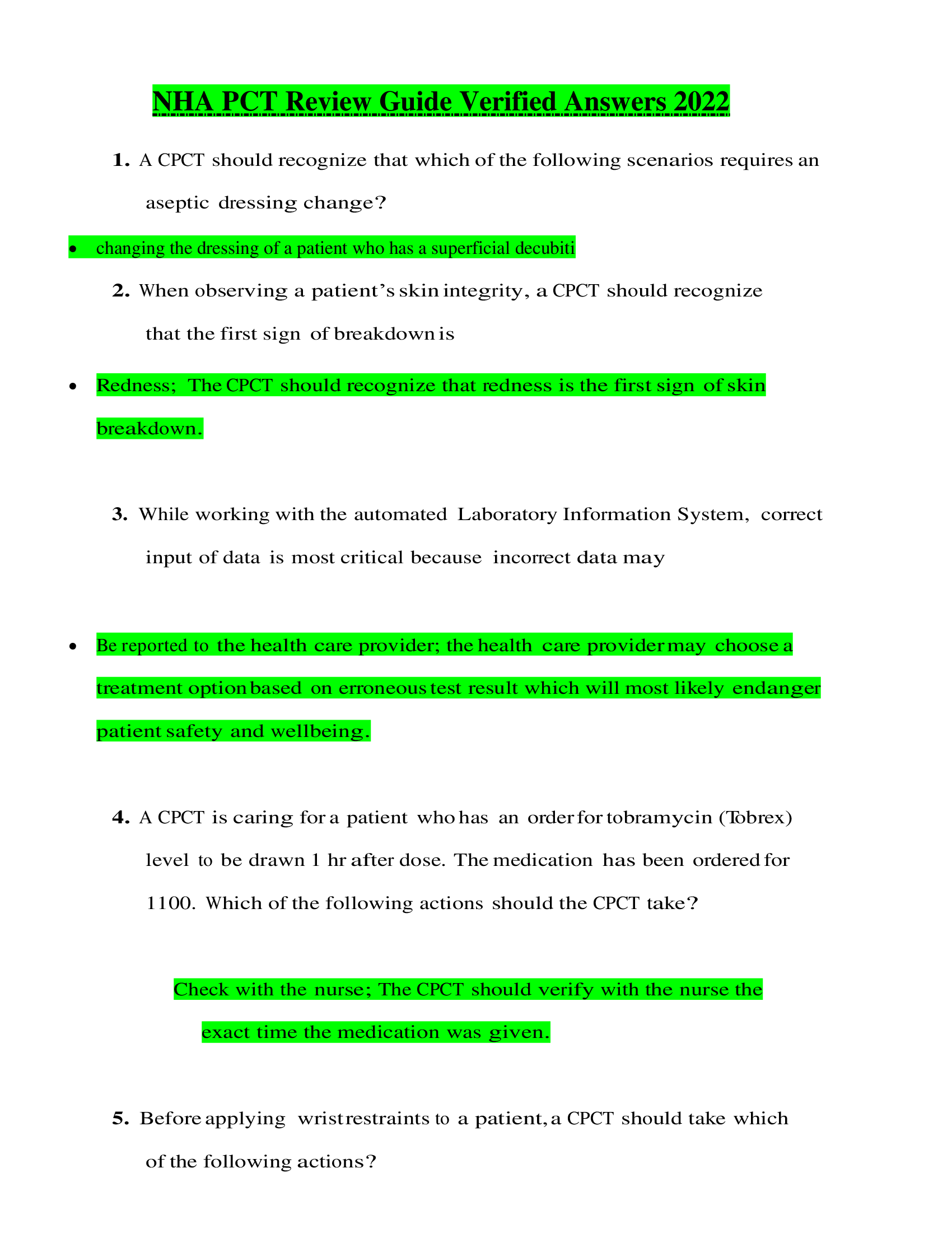 (Solution Guide) NHA PCT Review Guide_ Verified Answers 2022