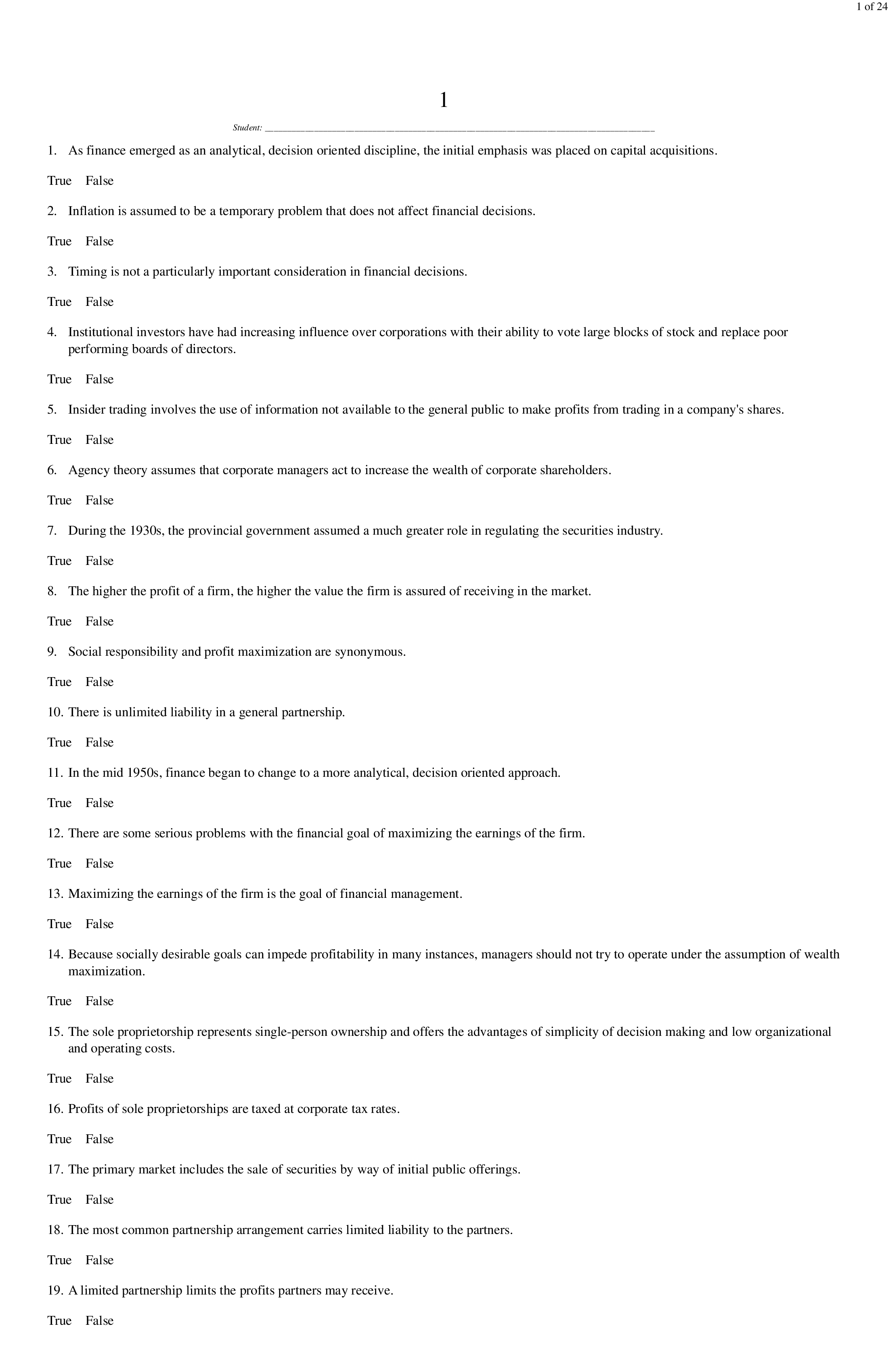Test Bank For Foundations Of Financial Management 8th Canadian Edition By Block