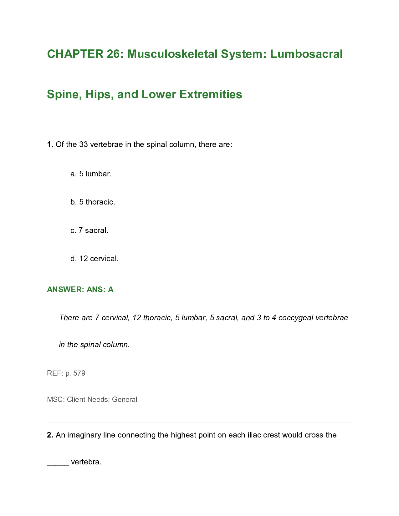 Chapter 26 Musculoskeletal System, Lumbosacral Spine, Hips, and Lower Extremities