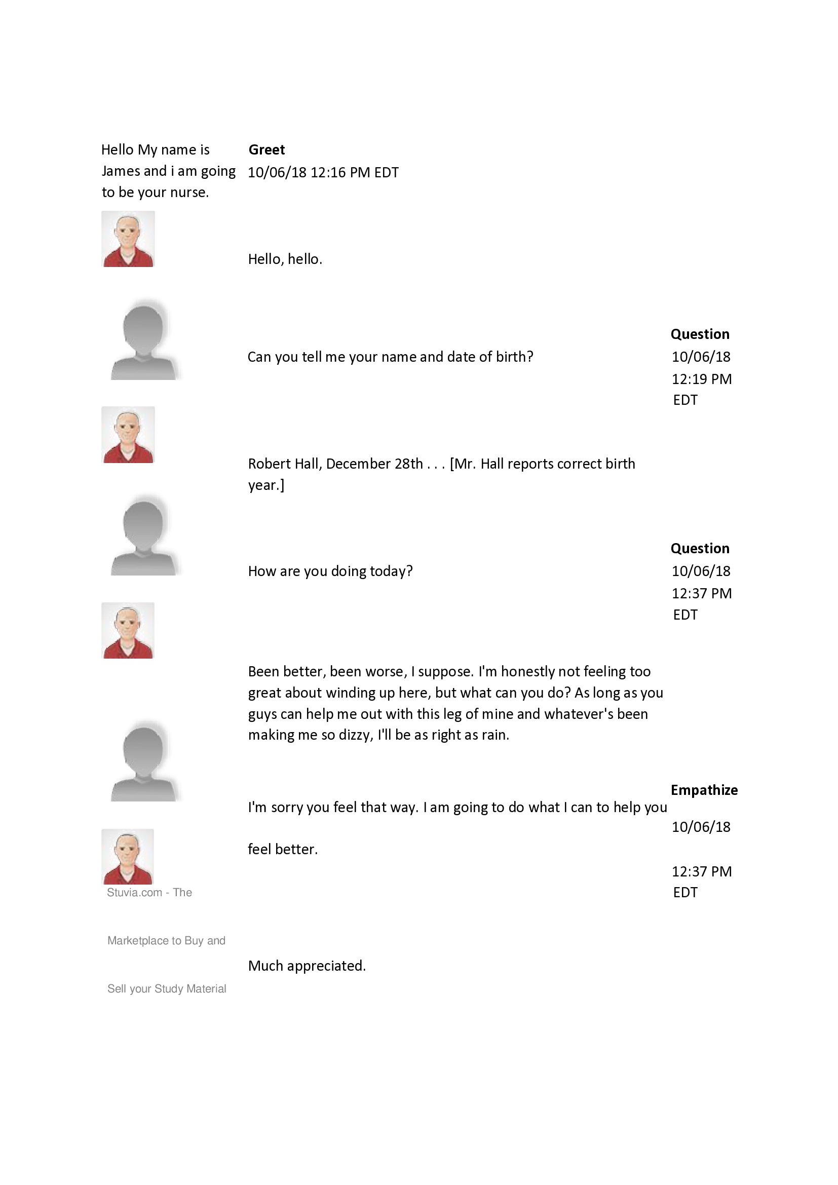 Robert Hall Mobility Shadow Health Focused Exam- TRANSCRIPT (GRADED A, 2021